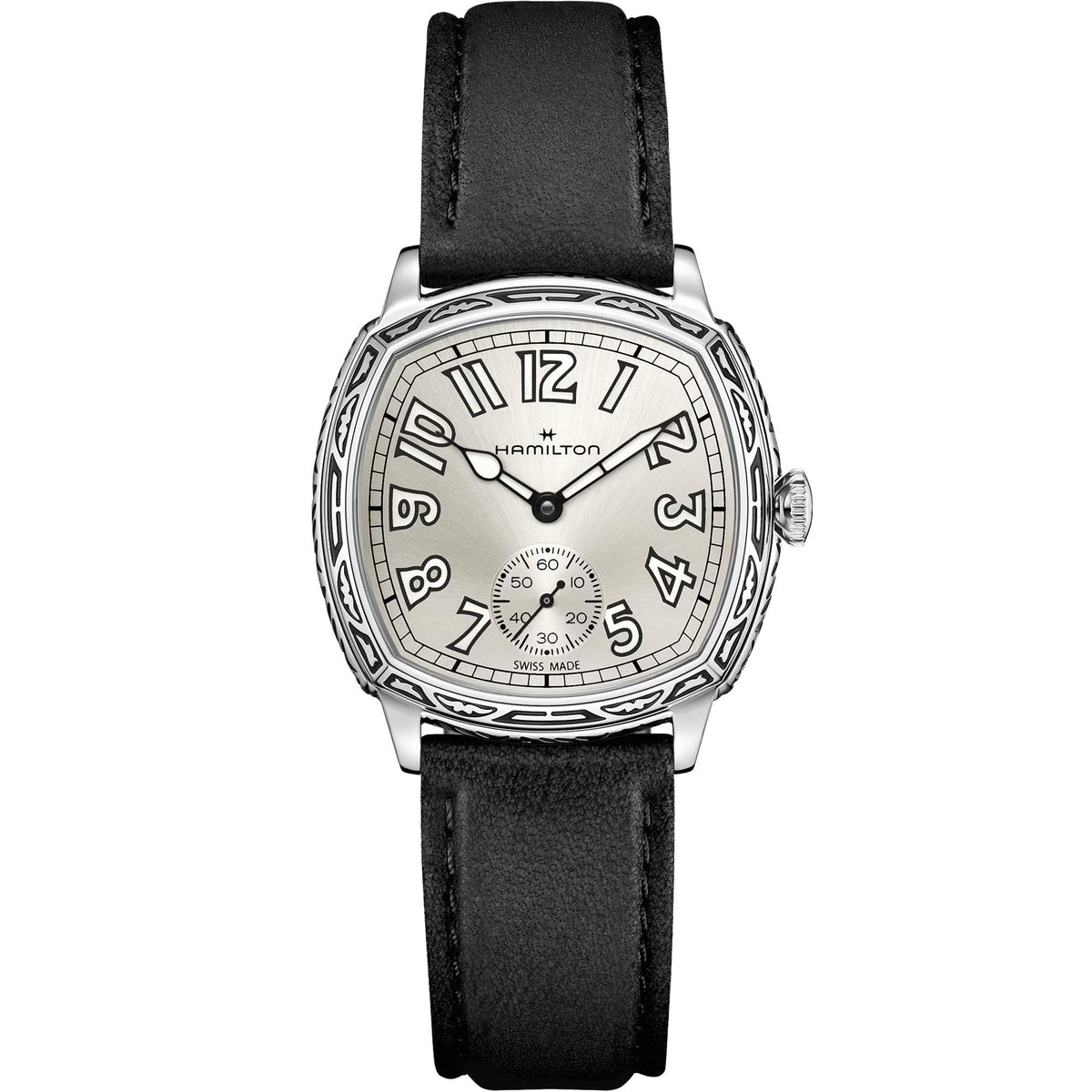 Hamilton American Classic Cushion Mechanical 34mm Silver Dial Leather Mens Manual-Wind Watch H36149710