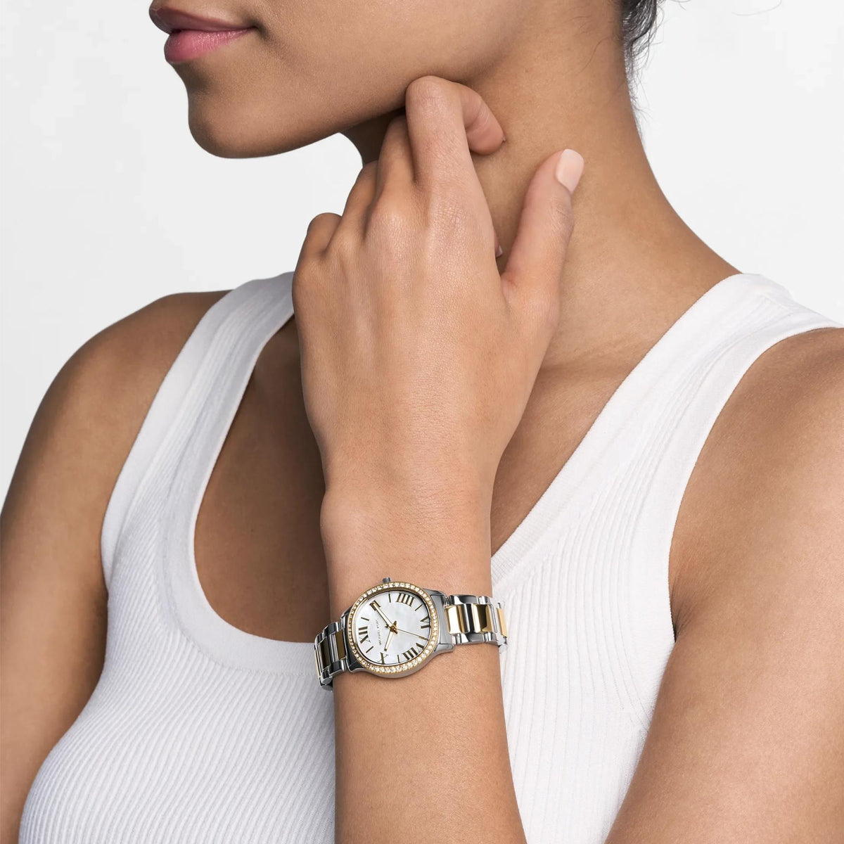 Michael Kors Mini Sage Pavé 31mm Mother of Pearl Dial Steel Ladies Quartz Watch MK4910