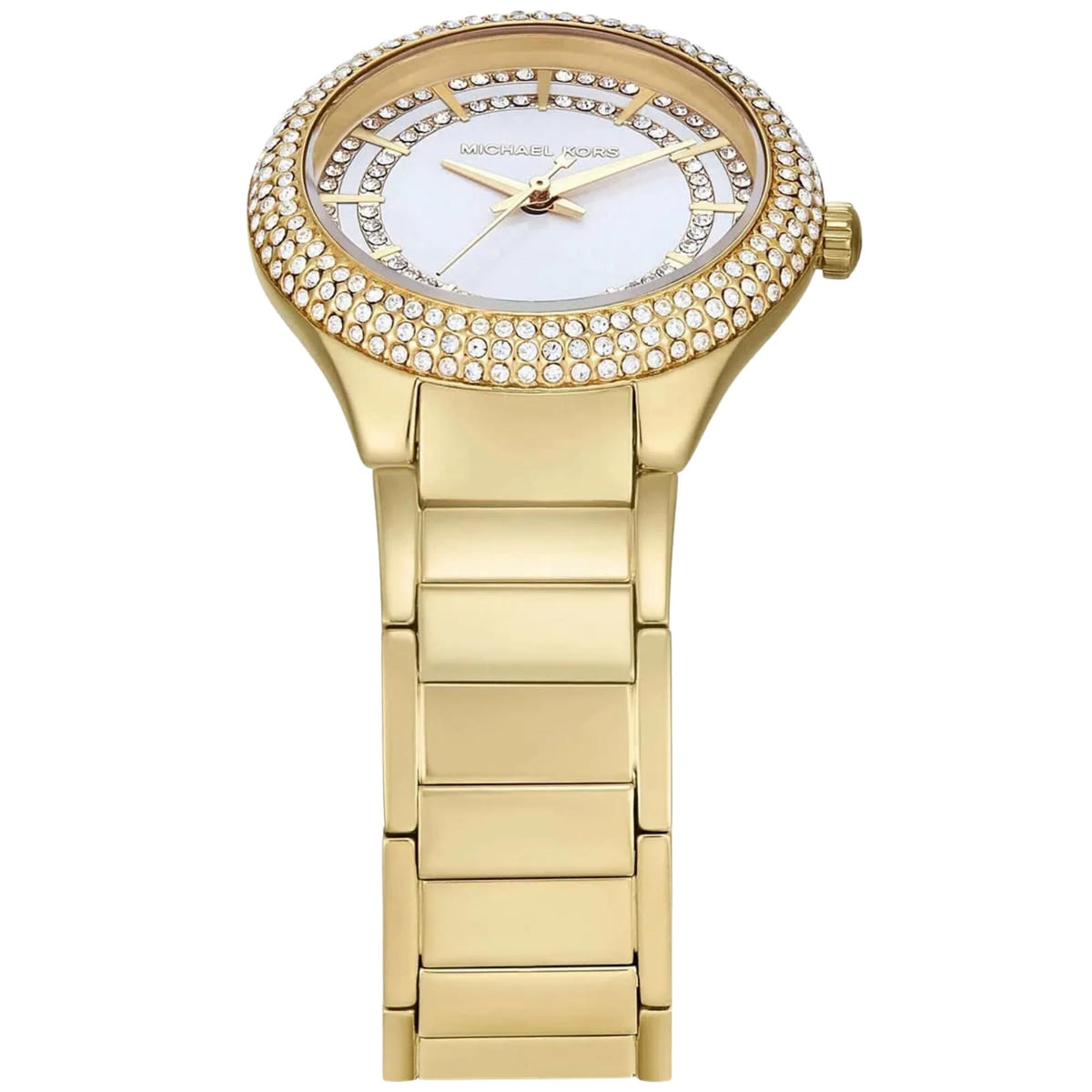 Michael Kors Mini Sylvia Pavé 33mm Silver Dial Yellow Gold-Tone Steel Ladies Quartz Watch MK4941