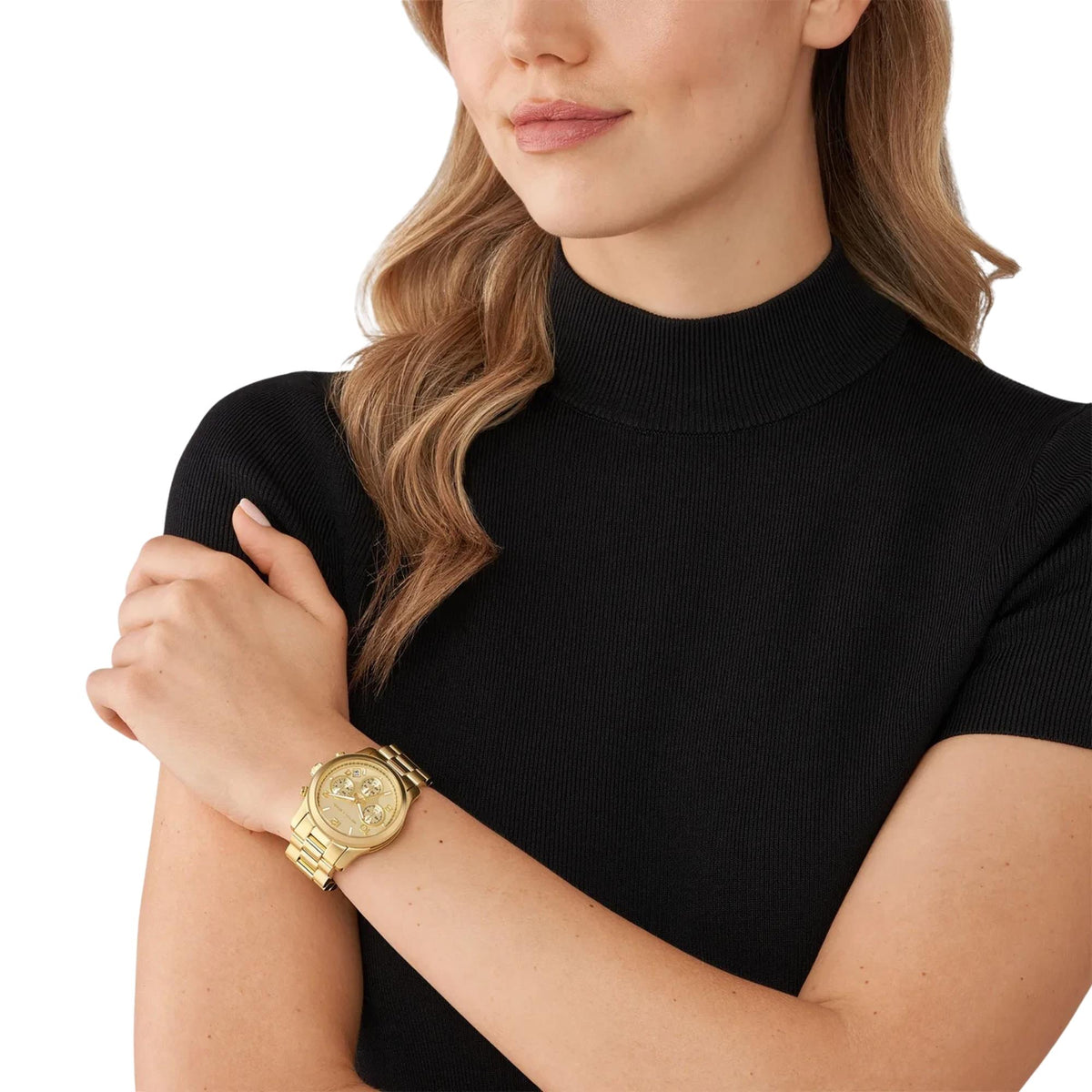 Michael Kors Runway 38mm Chronograph Gold Dial Yellow Gold-Tone Steel Ladies Quartz Watch MK7323