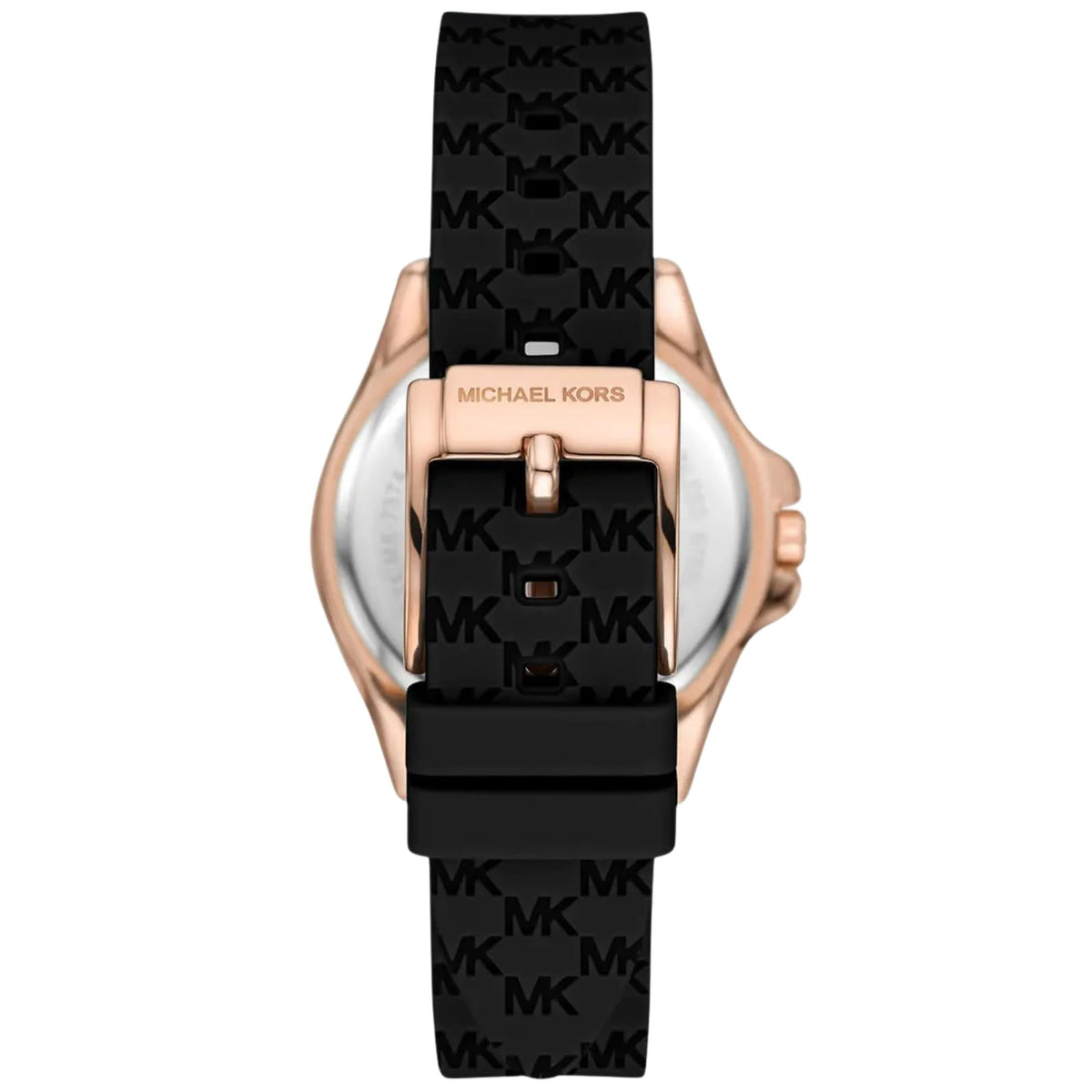 Michael Kors Mini Pilot 36mm Chronograph Black Dial Rose Gold-Tone Steel Silicone Ladies Quartz Watch MK7373