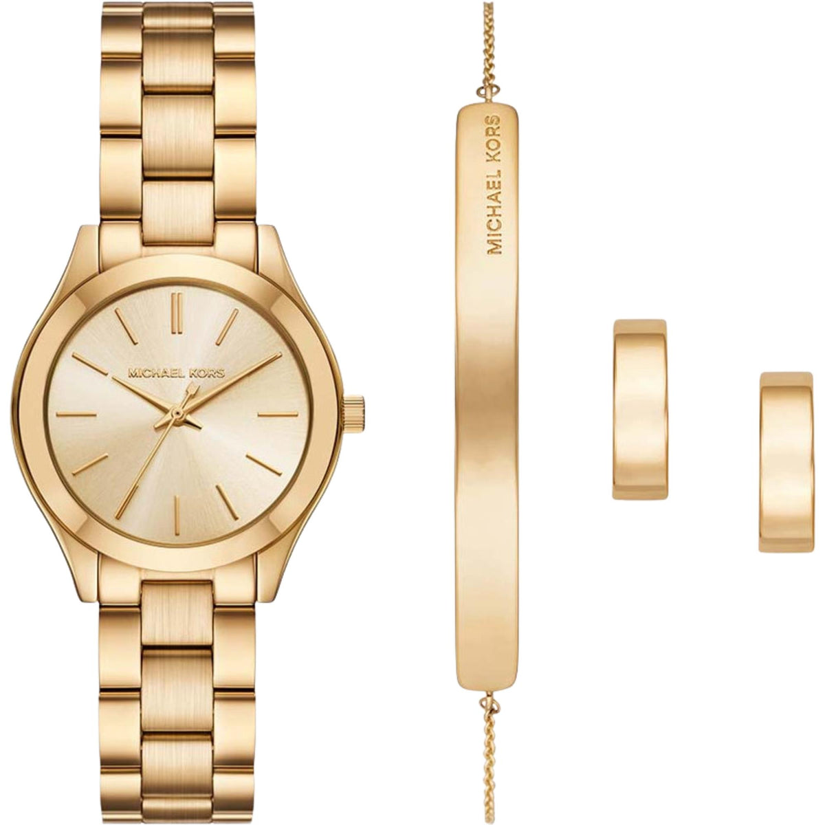 Michael Kors Slim Runway 32mm Gold Dial Yellow Gold-Tone Steel Ladies Quartz Watch Gift Set MK7561SET