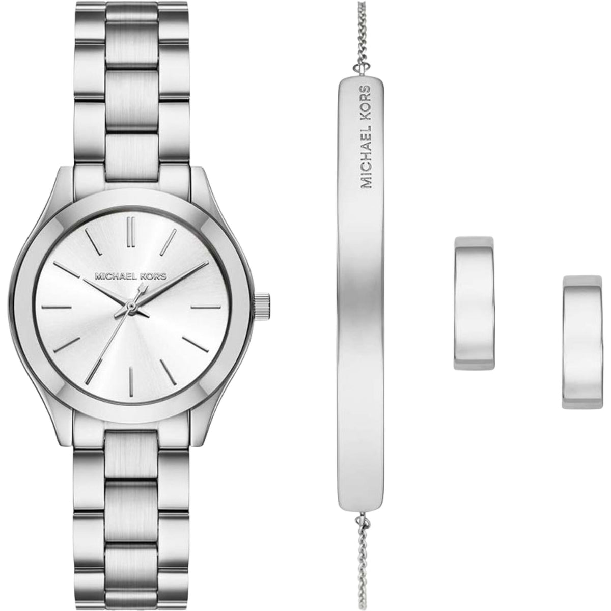 Michael Kors Slim Runway 32mm Silver Dial Steel Ladies Quartz Watch Gift Set MK7563SET