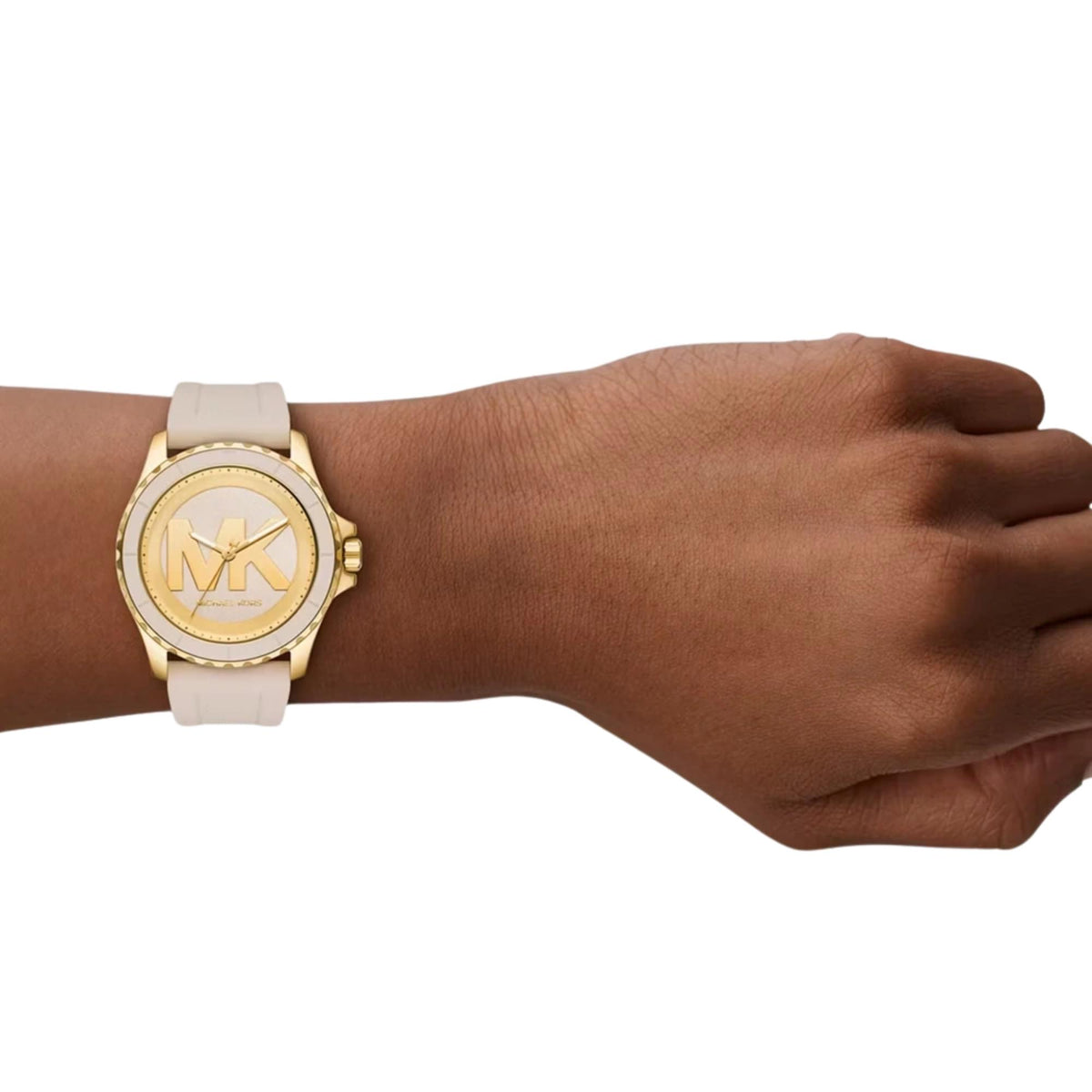 Michael Kors Everest 40mm Beige Dial Yellow Gold-Tone Steel Silicone Ladies Quartz Watch MK7662