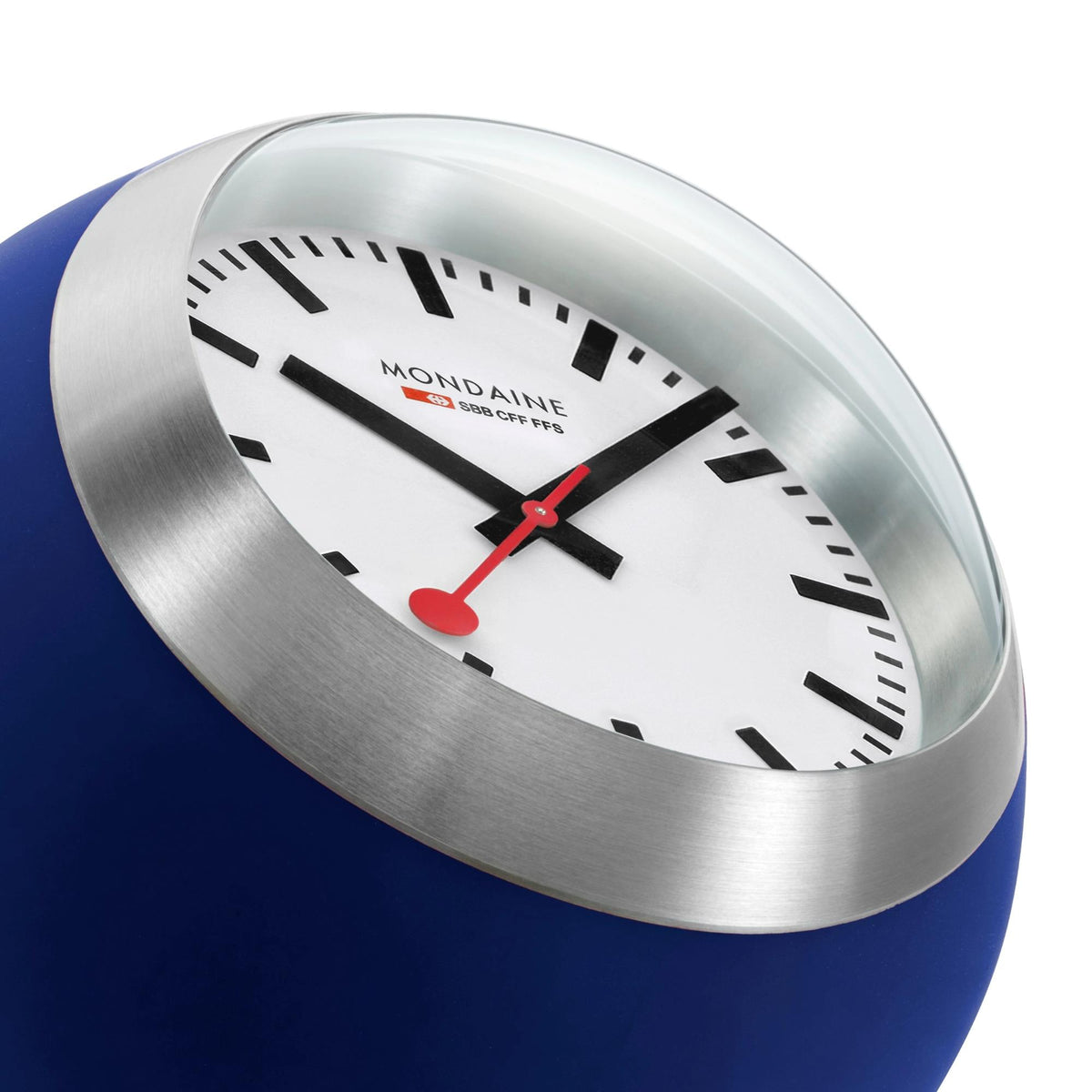 Mondaine Globe 6cm White Face Blue Case Quartz Table Clock A660.30335.16SBD