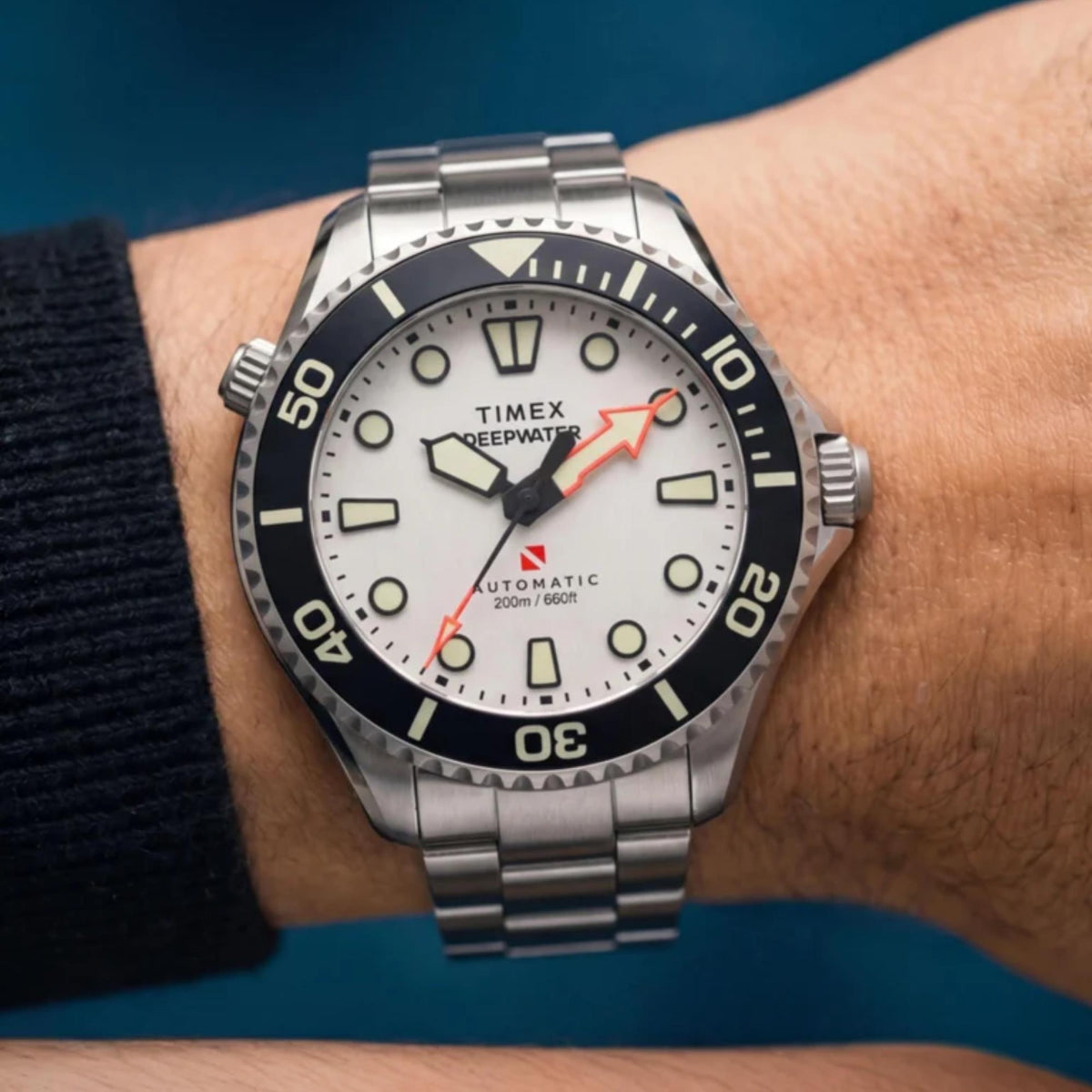 Timex Deepwater Meridian 44mm White Dial Steel Mens Automatic Watch TW3A01600
