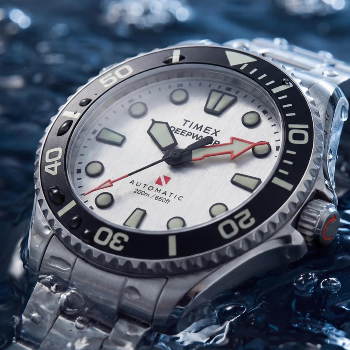Timex Deepwater Meridian 44mm White Dial Steel Mens Automatic Watch TW3A01600