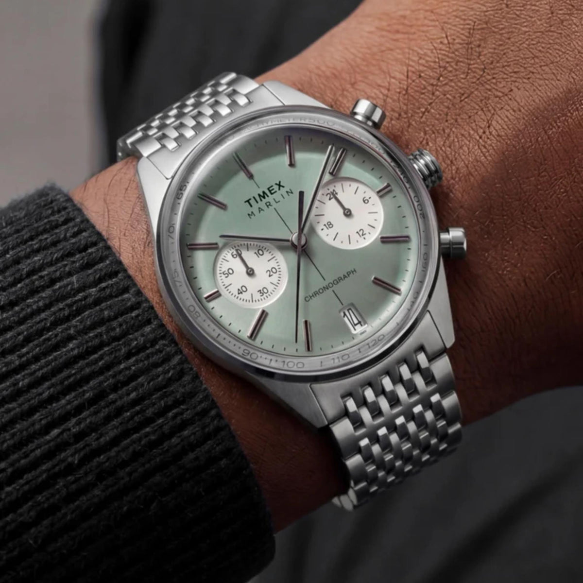 Timex Marlin Jet 40mm Chronograph Green Dial Steel Mens Meca-Quartz Watch TW2Y89800