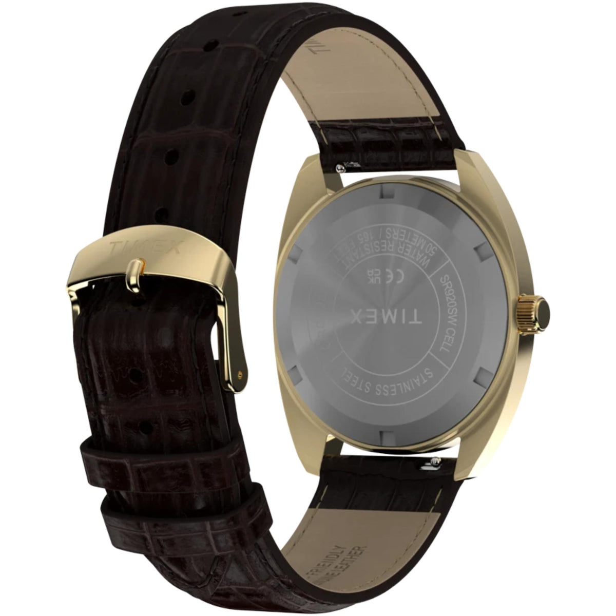 Timex Reissue 1976 Rotary Phone 37mm Black Dial Yellow Gold-Tone Steel Leather Mens Quartz Watch TW2Y82100