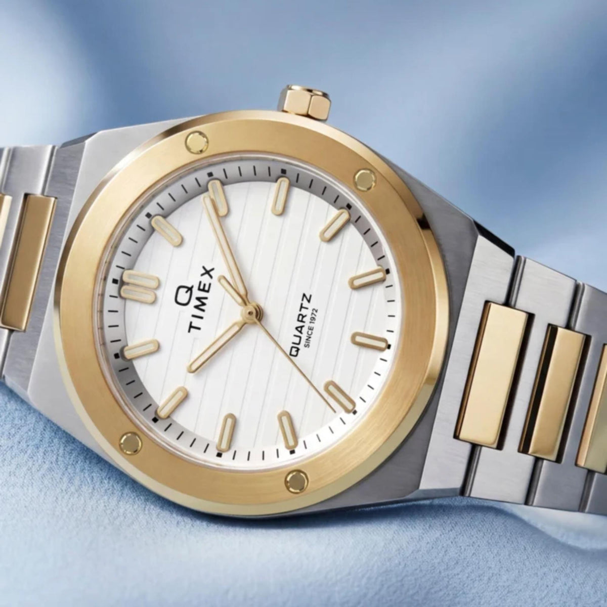 Timex Q Timex Marbella 34mm Silver Dial Two-Tone Steel Ladies Quartz Watch TW2Y81900