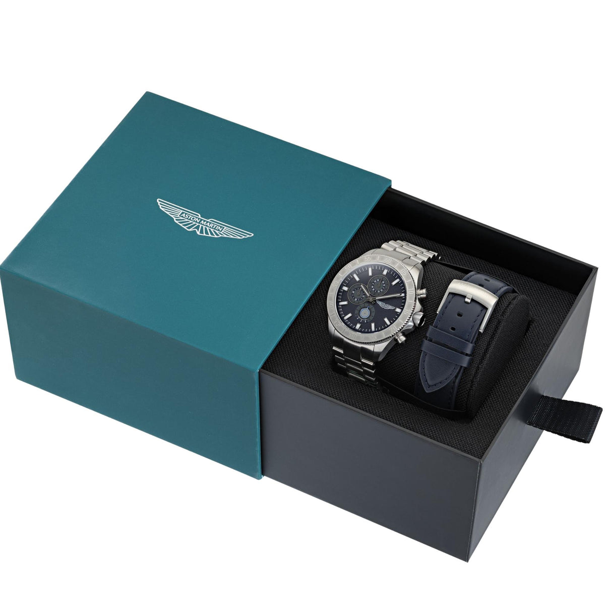 Aston Martin Icon SPT 44mm Chronograph Blue Dial Steel and Leather Mens Quartz Watch MTIS3F607