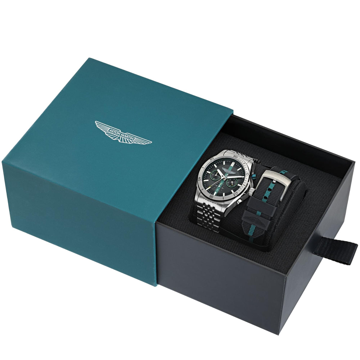 Aston Martin Thrill CLP 45mm Chronograph Black Dial Steel and Silicone Mens Quartz Watch MTRL1F607