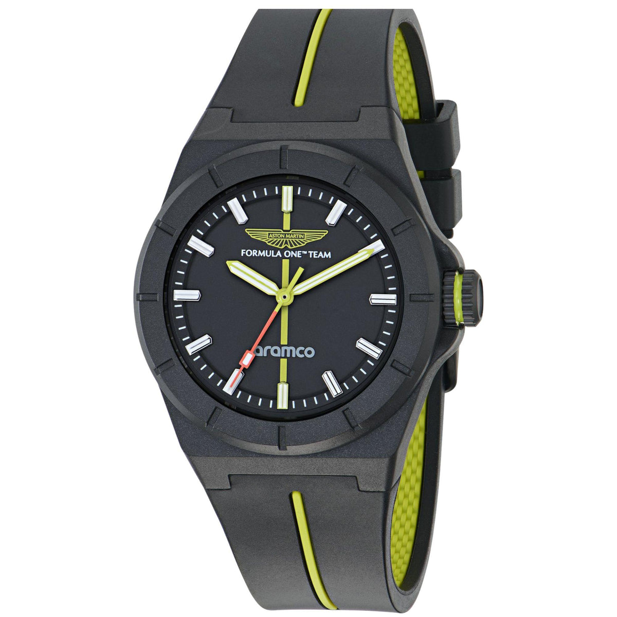 Aston Martin Aramco Formula One Team SHD 38mm Black Dial Silicone Mens Quartz Watch MTFH1F601