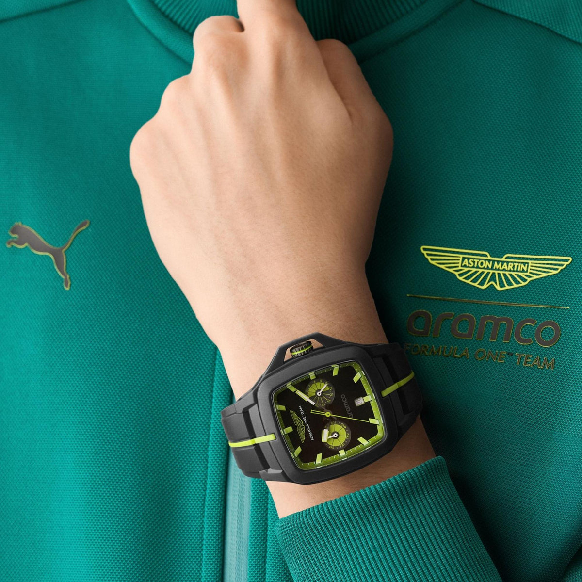 Aston Martin Aramco Formula One Team FLK 47mm Black Dial Silicone Mens Quartz Watch MTFF1F602