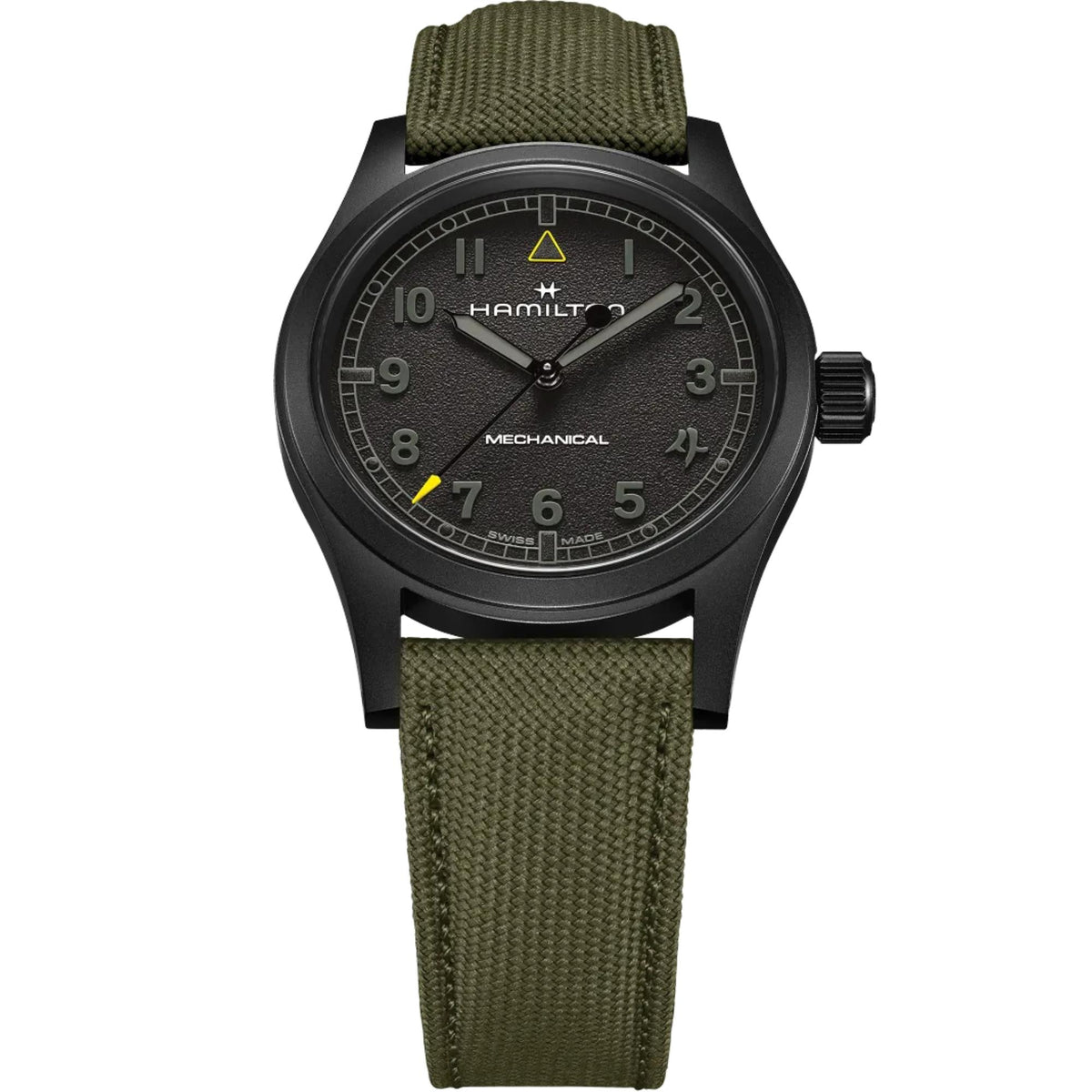 Hamilton Khaki Field Call of Duty H69469930 studio front view highlighting tactical black dial layout
