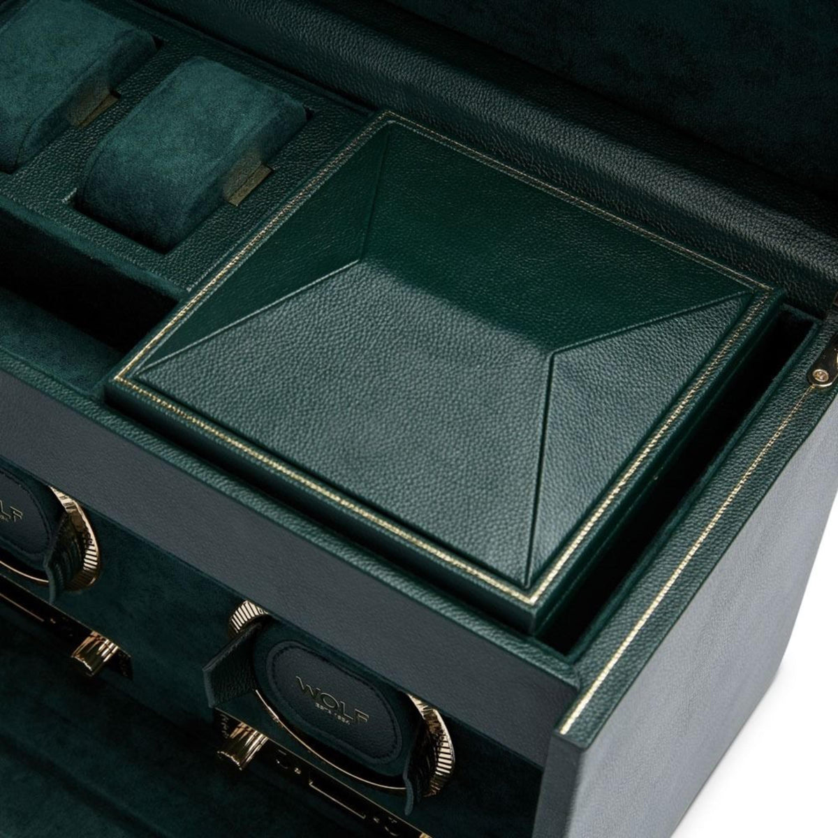WOLF British Racing Green Double Watch Winder with Storage 792241