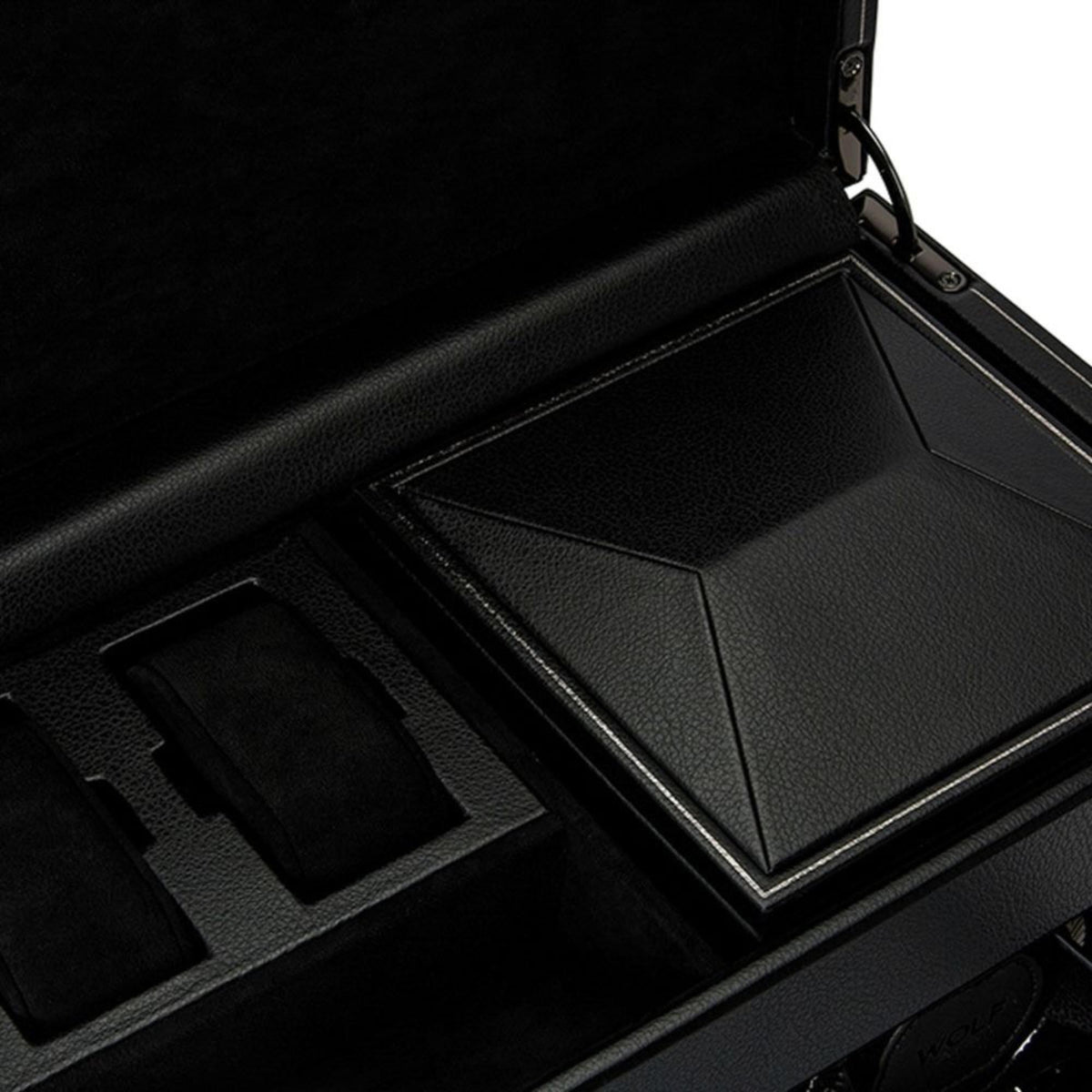 WOLF British Racing Black Double Watch Winder with Storage 792202