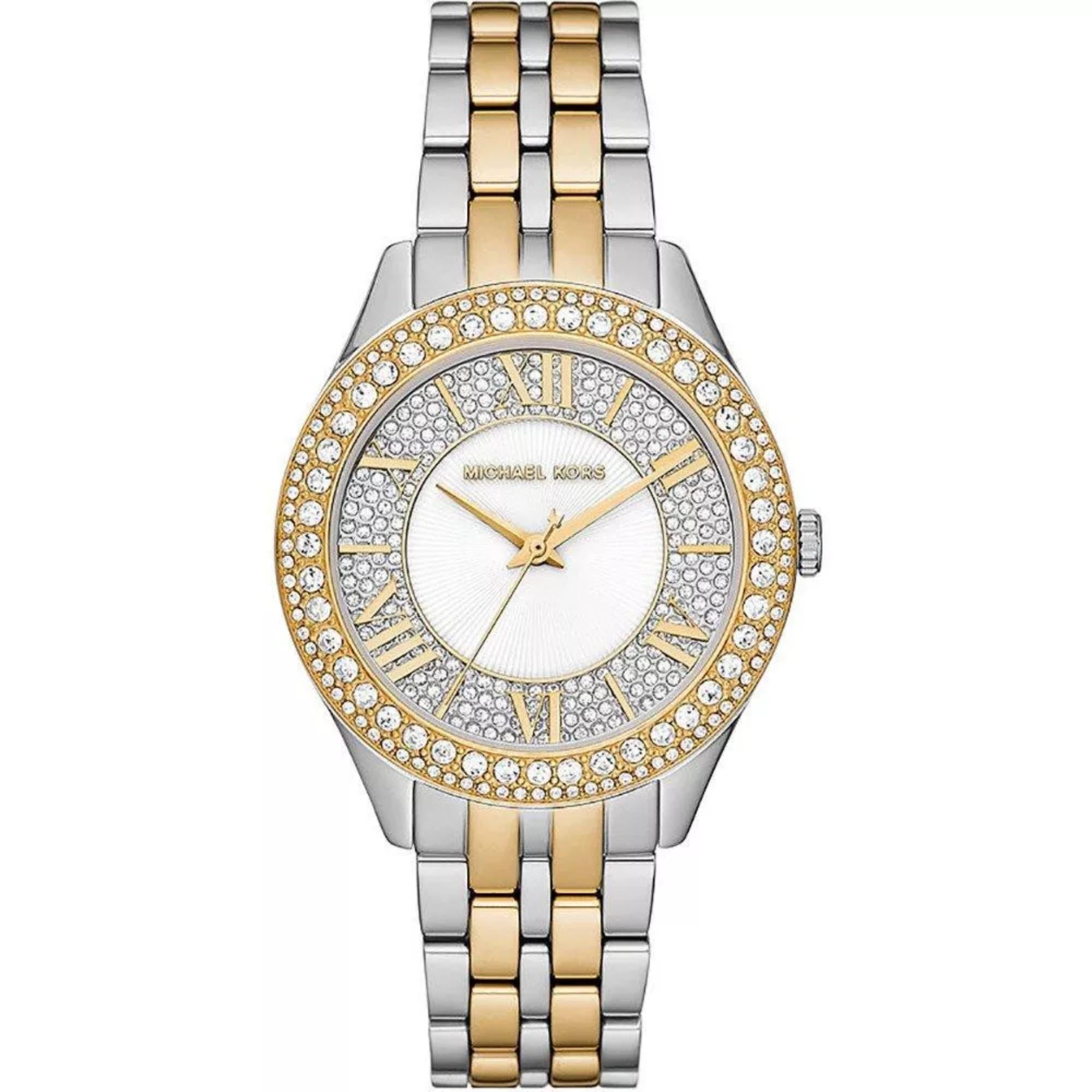 Michael Kors Harlowe Zweifarbiges Edelstahl Silbernes Zifferblatt Damenuhr MK4811