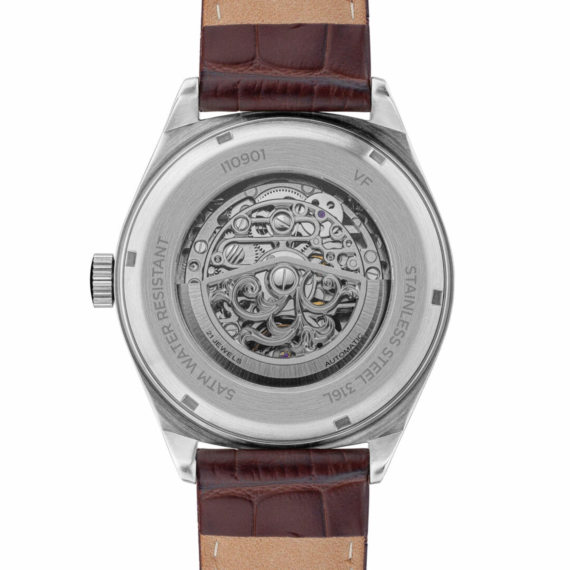 Ingersoll The Shelby Herren Automatik Uhr mit Weißem Open Heart Zifferblatt und Braunem Lederarmband I10901B