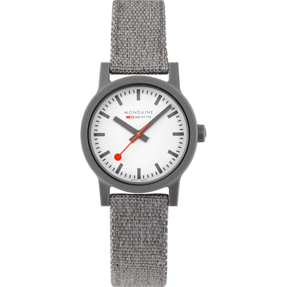 Mondaine Essence Quarz Weißes Zifferblatt Graues Textilarmband Damen Uhr MS1.32110.LU