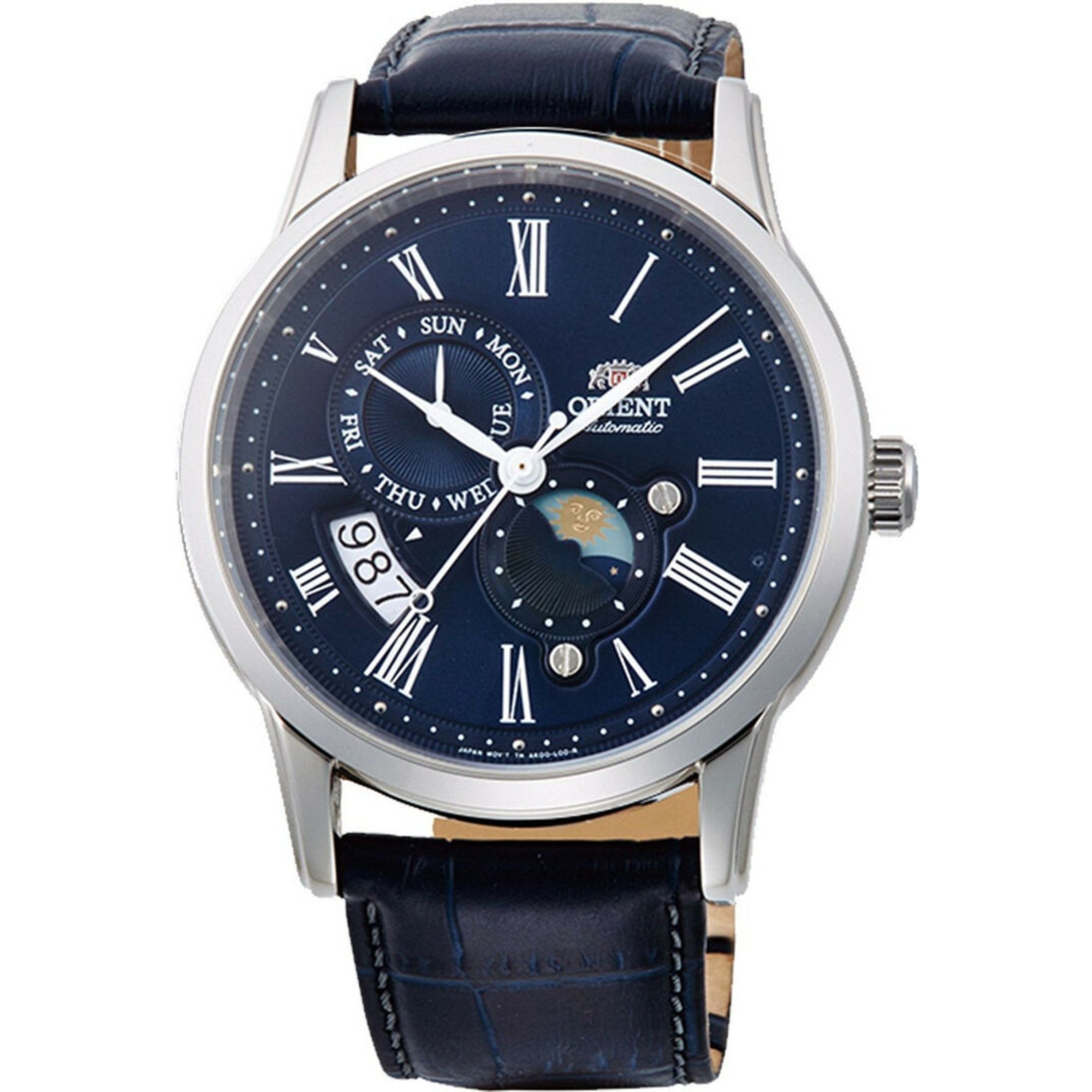 Orient Sun and Moon Blue Dial Leather Strap Men's Watch RA-AK0011D30B