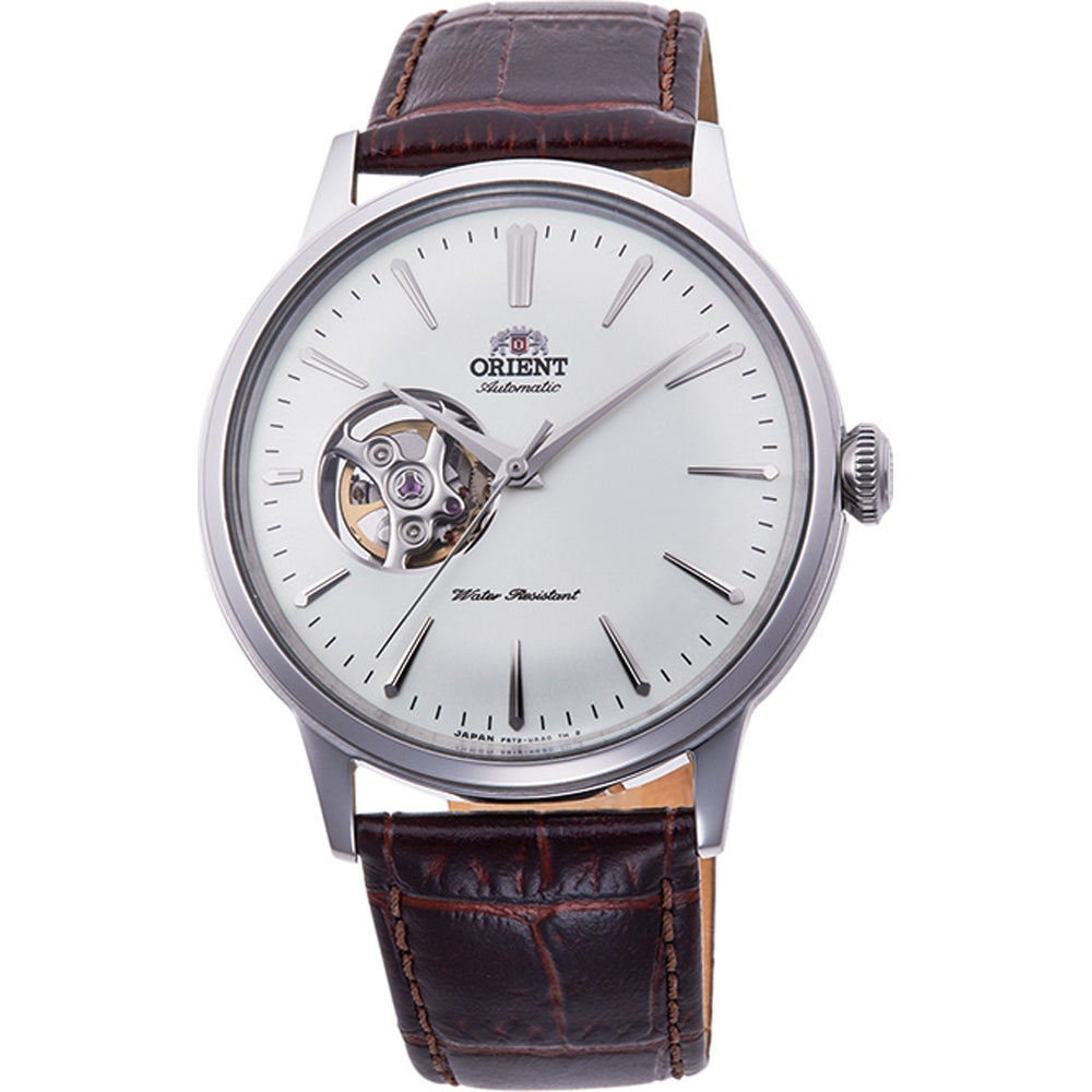 Orient Bambino 40.5mm Offenes Herz Weißes Zifferblatt Leder Automatik Uhr Herren RA-AG0002S30B