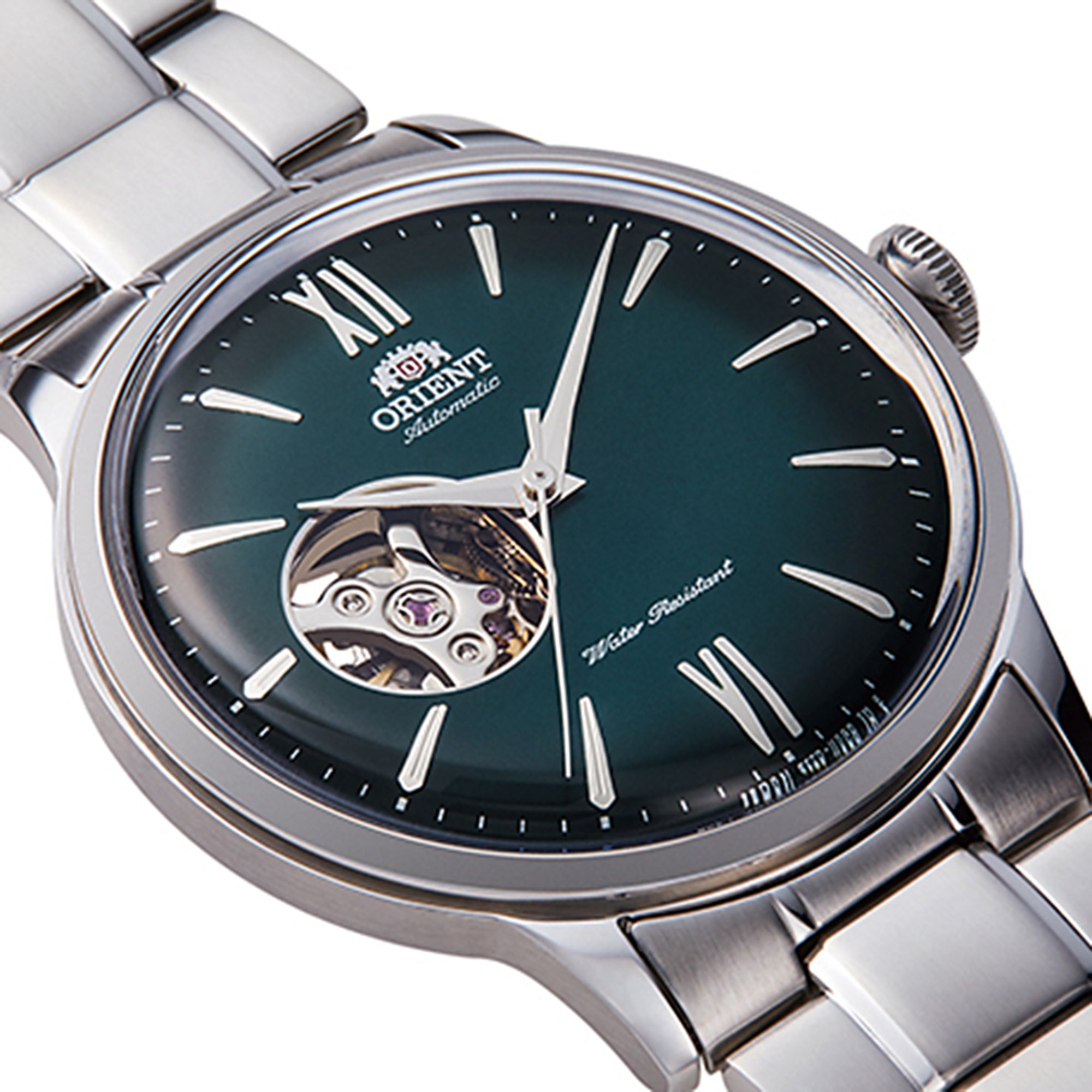 Orient Bambino 41 mm Offenes Herz Grünes Zifferblatt Stahl Herren Automatik Uhr RA-AG0026E10B