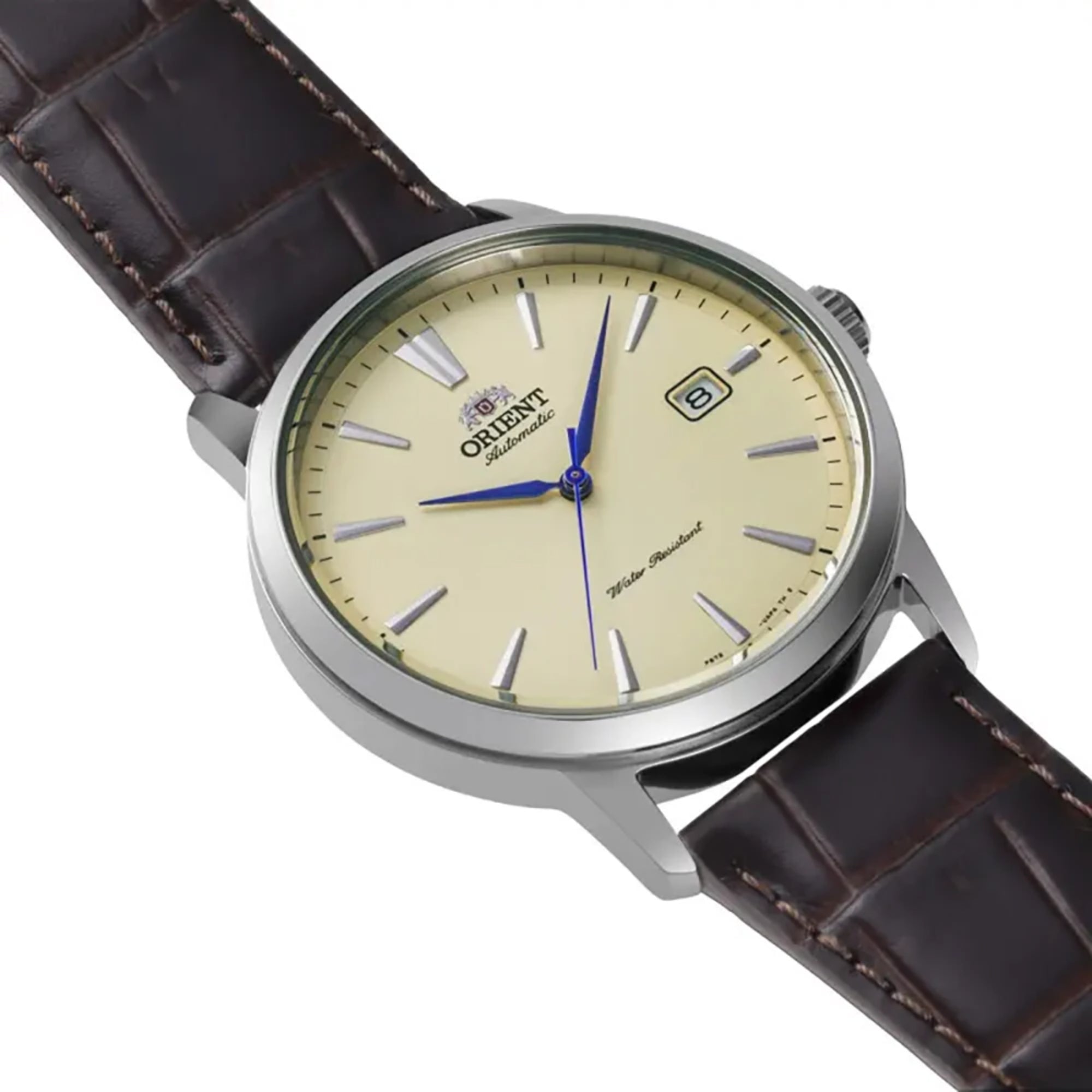 Orient Contemporary 42mm ivory sunburst dial side view