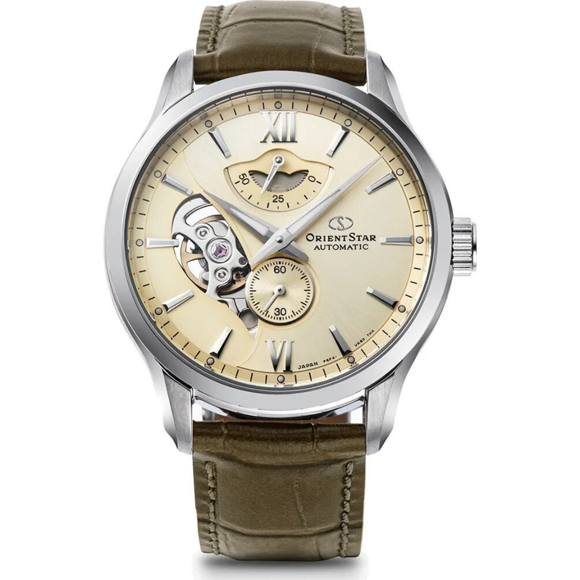 Orient Star Layered Skeleton 41 mm Gangreserve Champagner Zifferblatt Leder Herren Automatik Uhr RE-AV0B10G00B