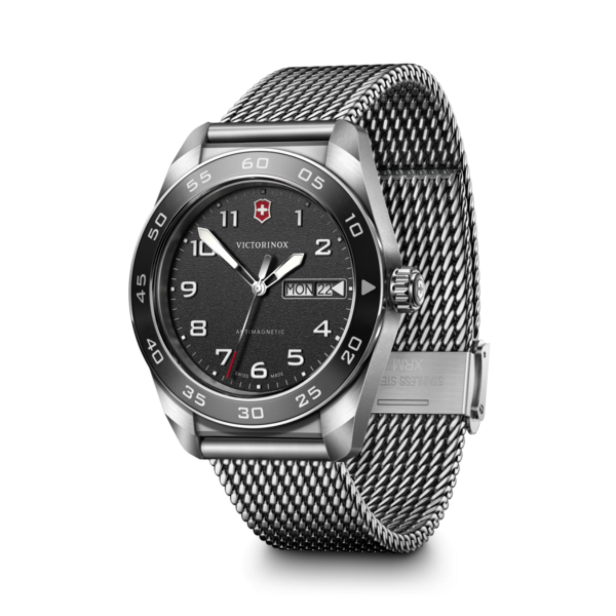 Victorinox Swiss Army 42mm Schwarzes Zifferblatt Stahl Herren Quarz Uhr 242043