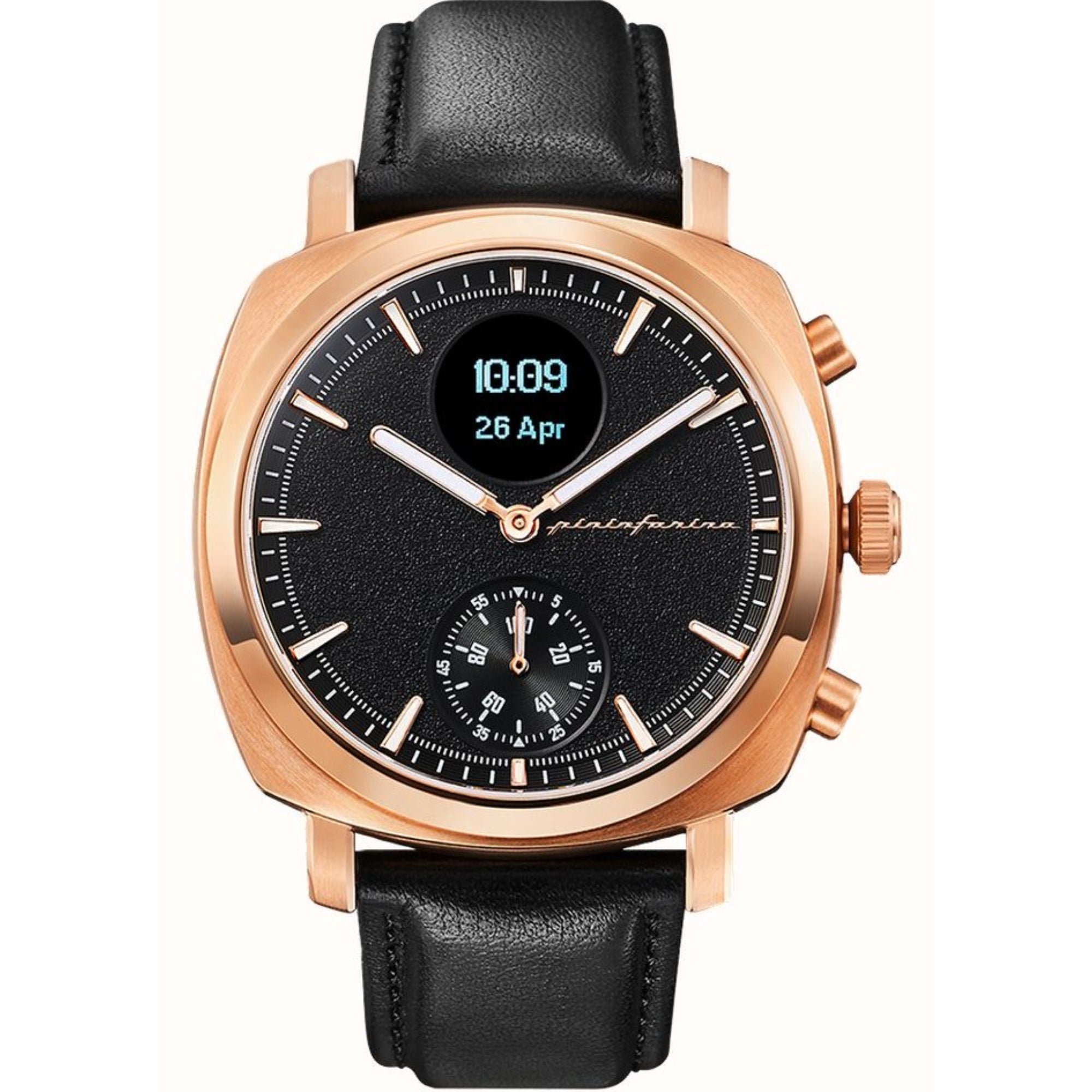 Pininfarina Senso Hybrid Sunburst Rose Black Dial Leather Watch PMH01A-03