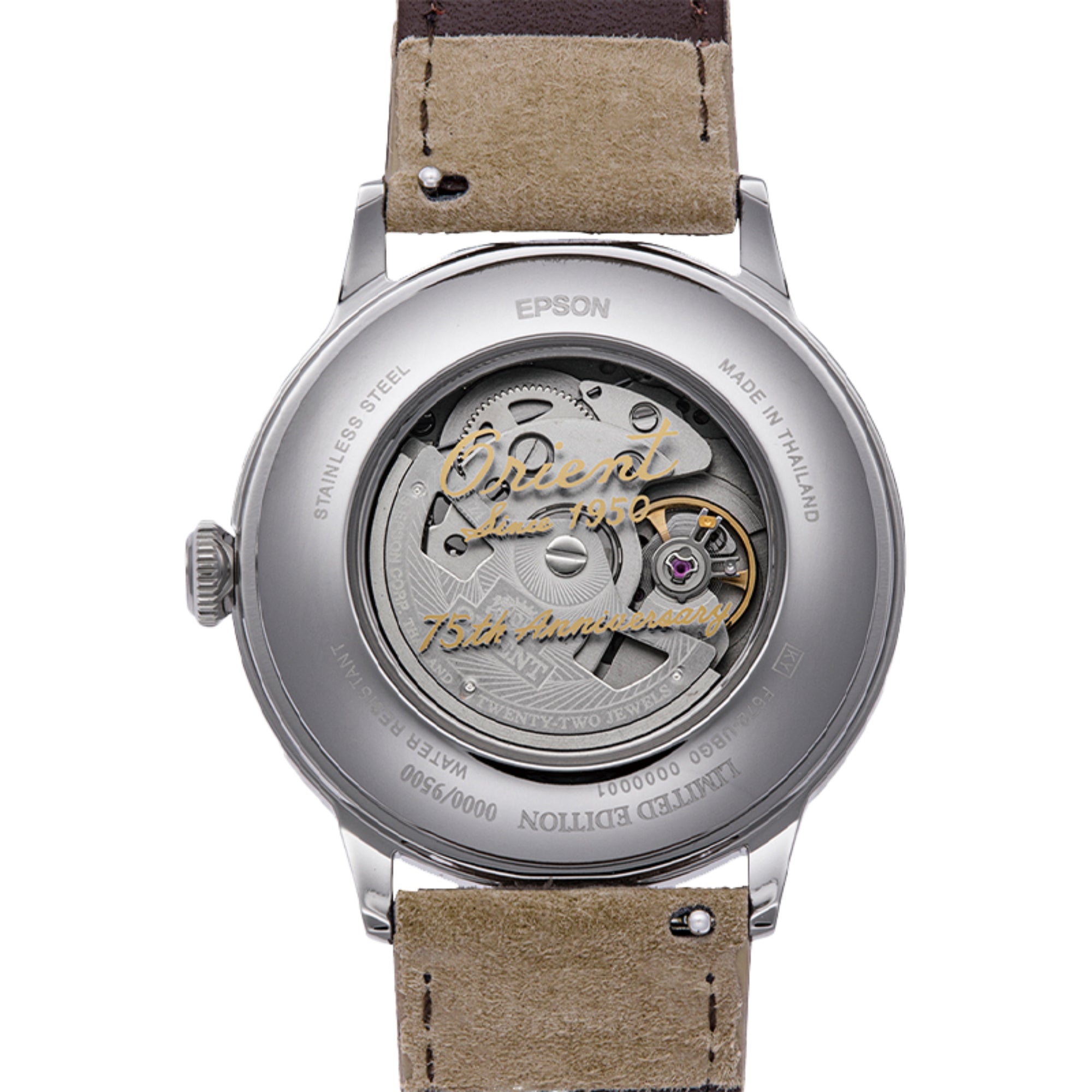 Orient Bambino 40.5mm 75th Anniversary Limited Edition White Dial Leather Mens Automatic Watch RA-AC0027S30B