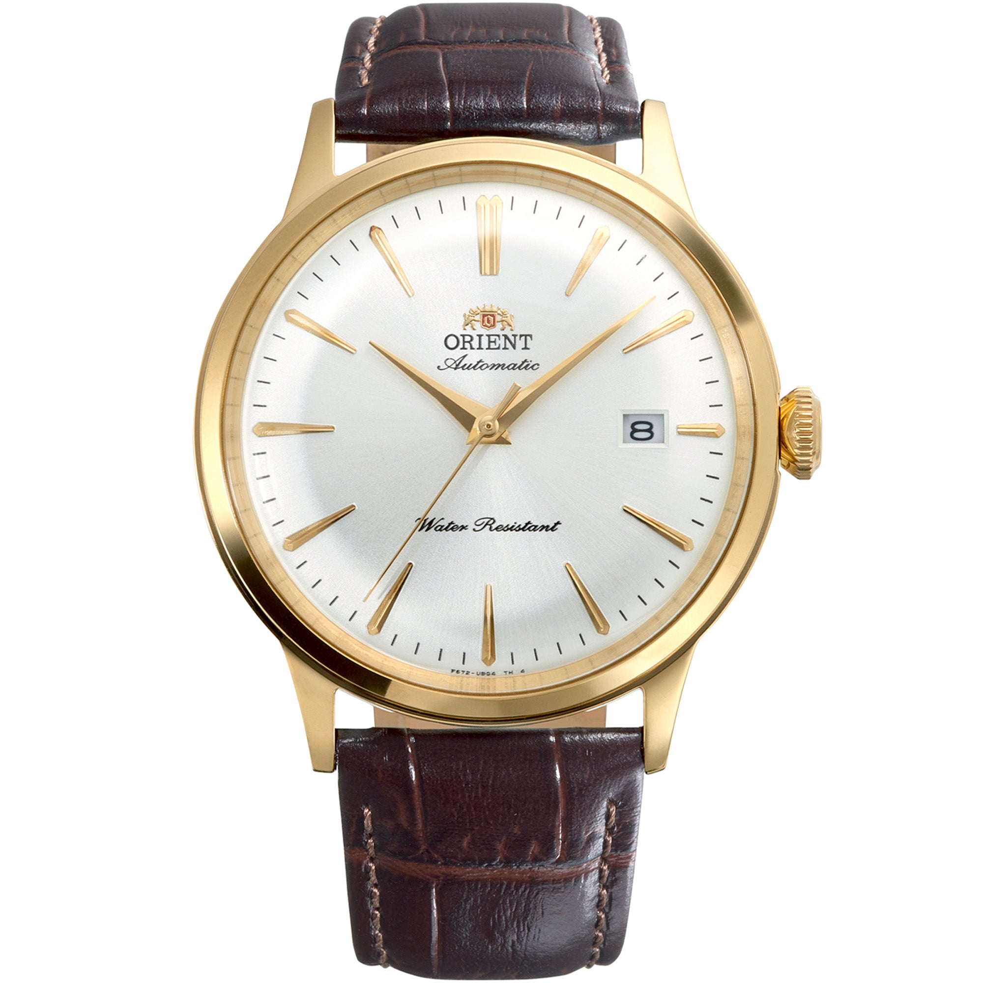 Orient Bambino White Dial Leather Strap automatic watch RA-AC0028S30B front view