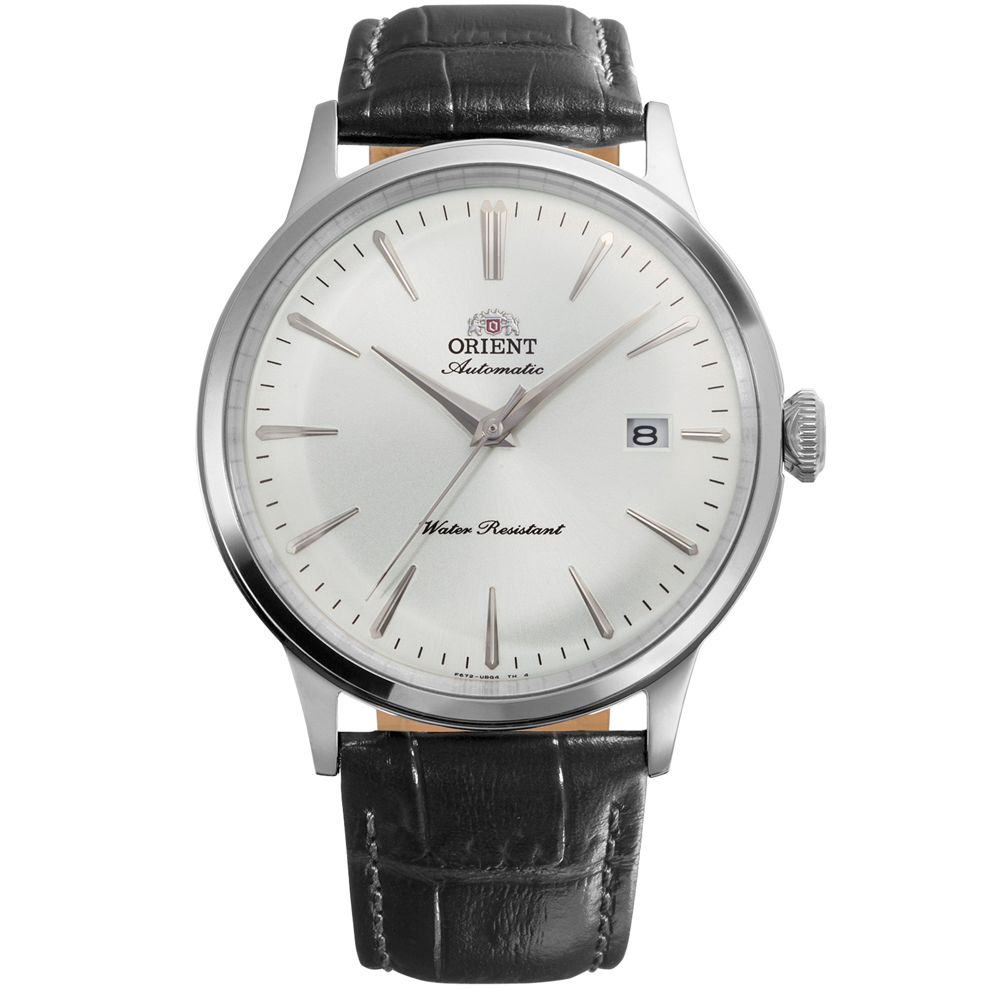 Orient Bambino 40.5mm White Dial Black Leather Strap automatic watch RA-AC0031S30B front view