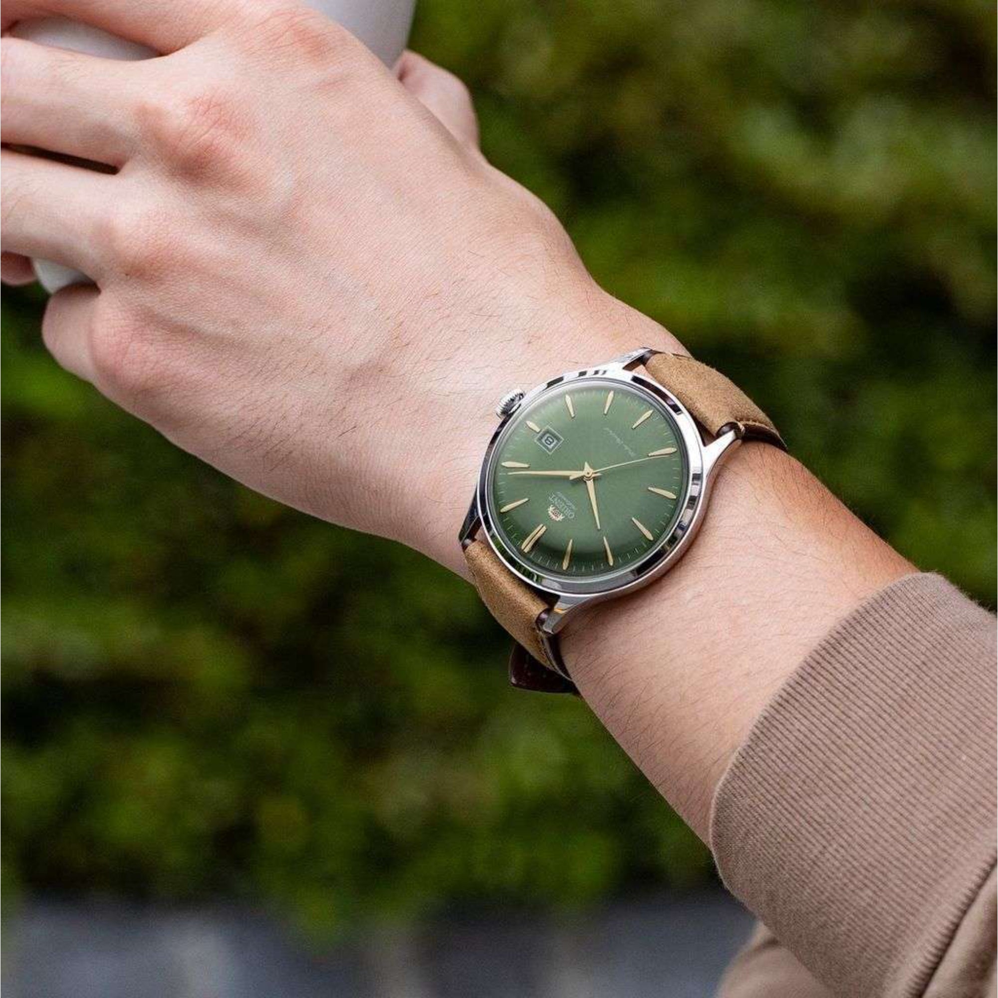 Orient Bambino 42mm Green Dial Leather Mens Automatic Watch RA-AC0P01E30B