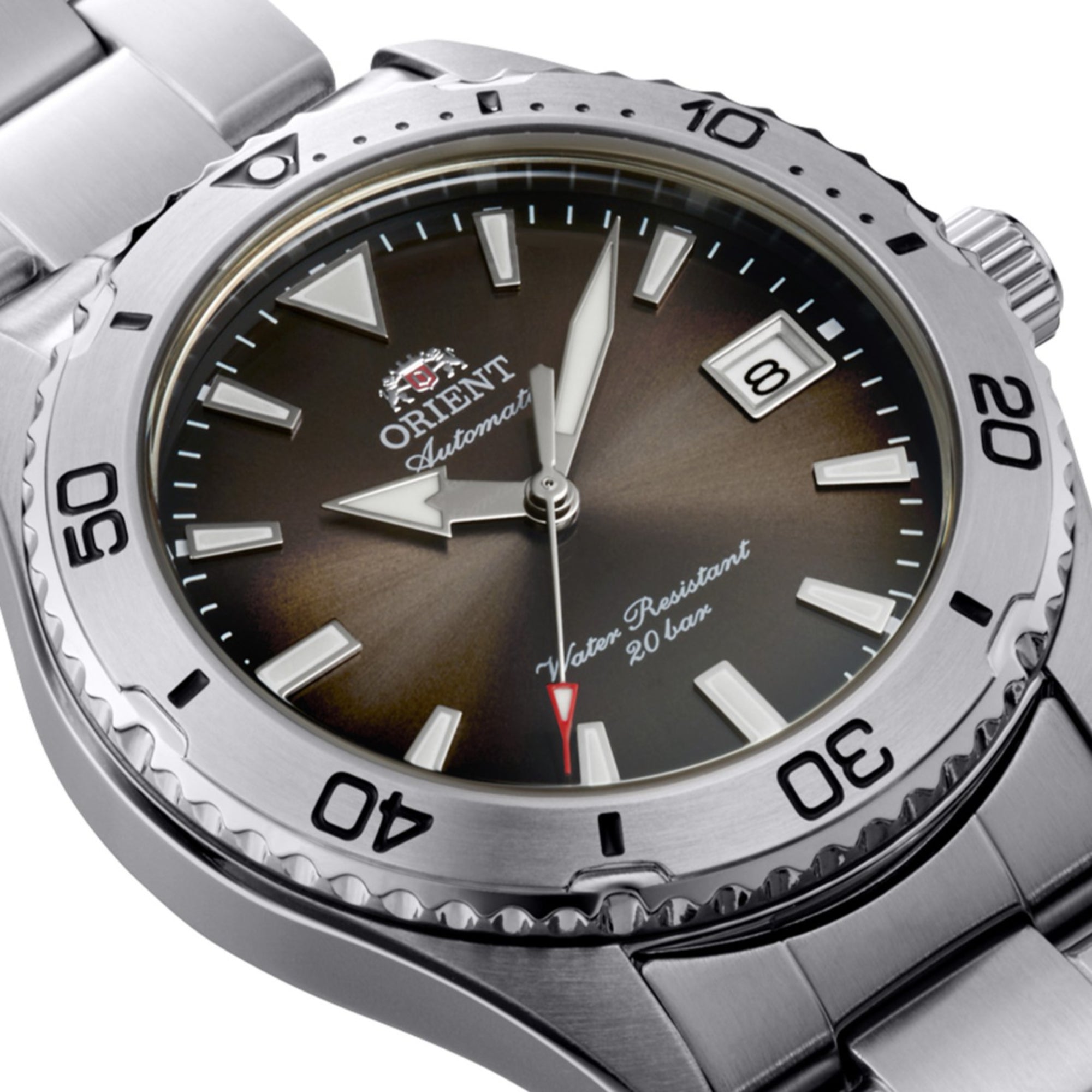Orient Mako RA-AC0Q15Y30B unidirectional rotating bezel detail