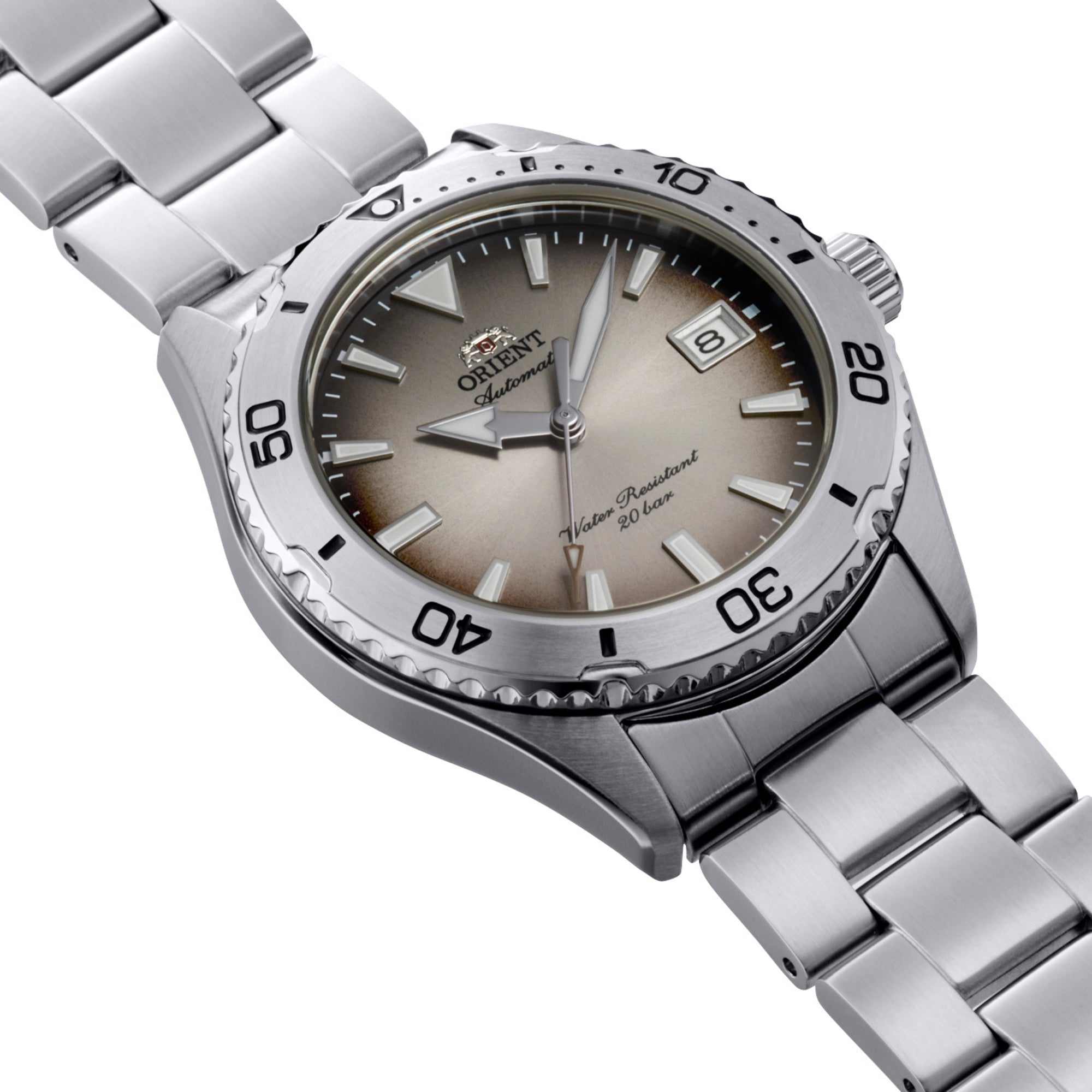 Orient Mako RA-AC0Q16N30B 40mm grey dial with date display side view
