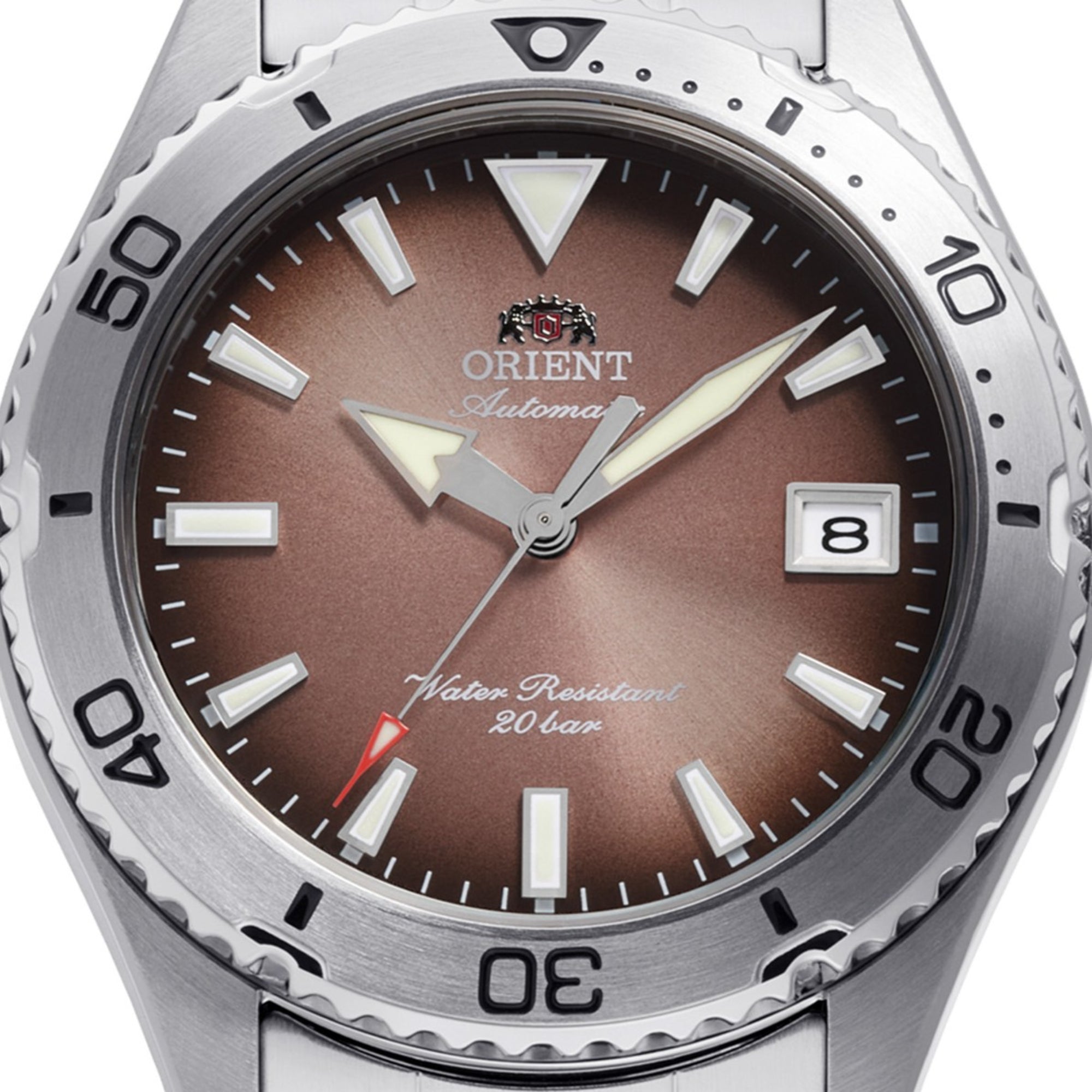 Orient Mako RA-AC0Q17Y30B unidirectional rotating bezel detail