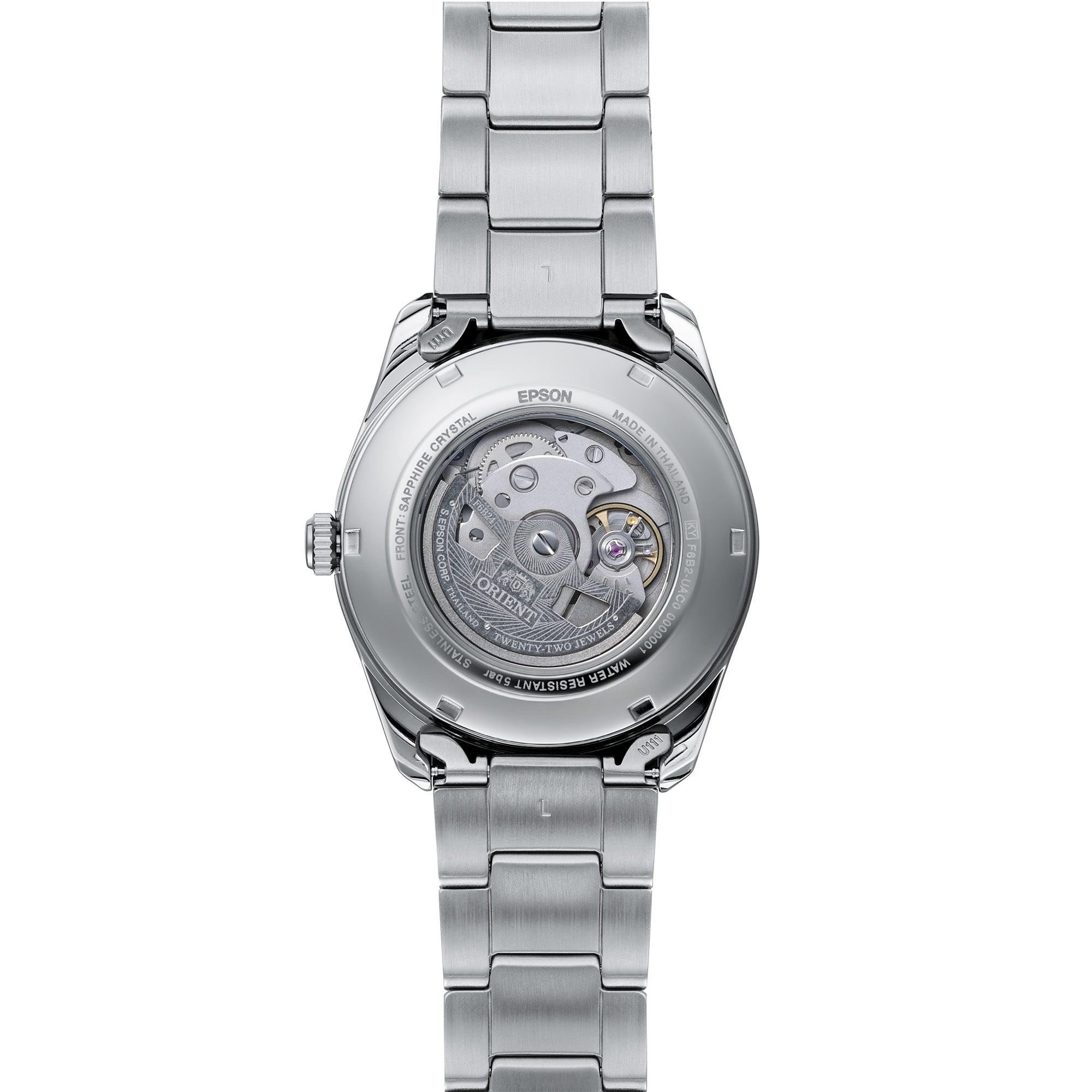 Orient Stretto RA-AK0313Y30B exhibition caseback revealing automatic movement