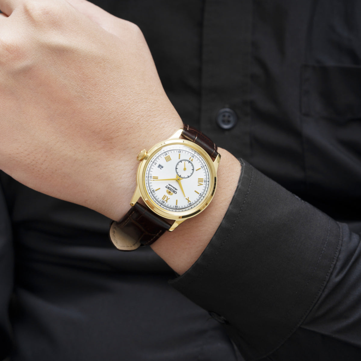 Orient Bambino 38mm Small Seconds White Dial Leather Mens Automatic Watch RA-AP0106S30B