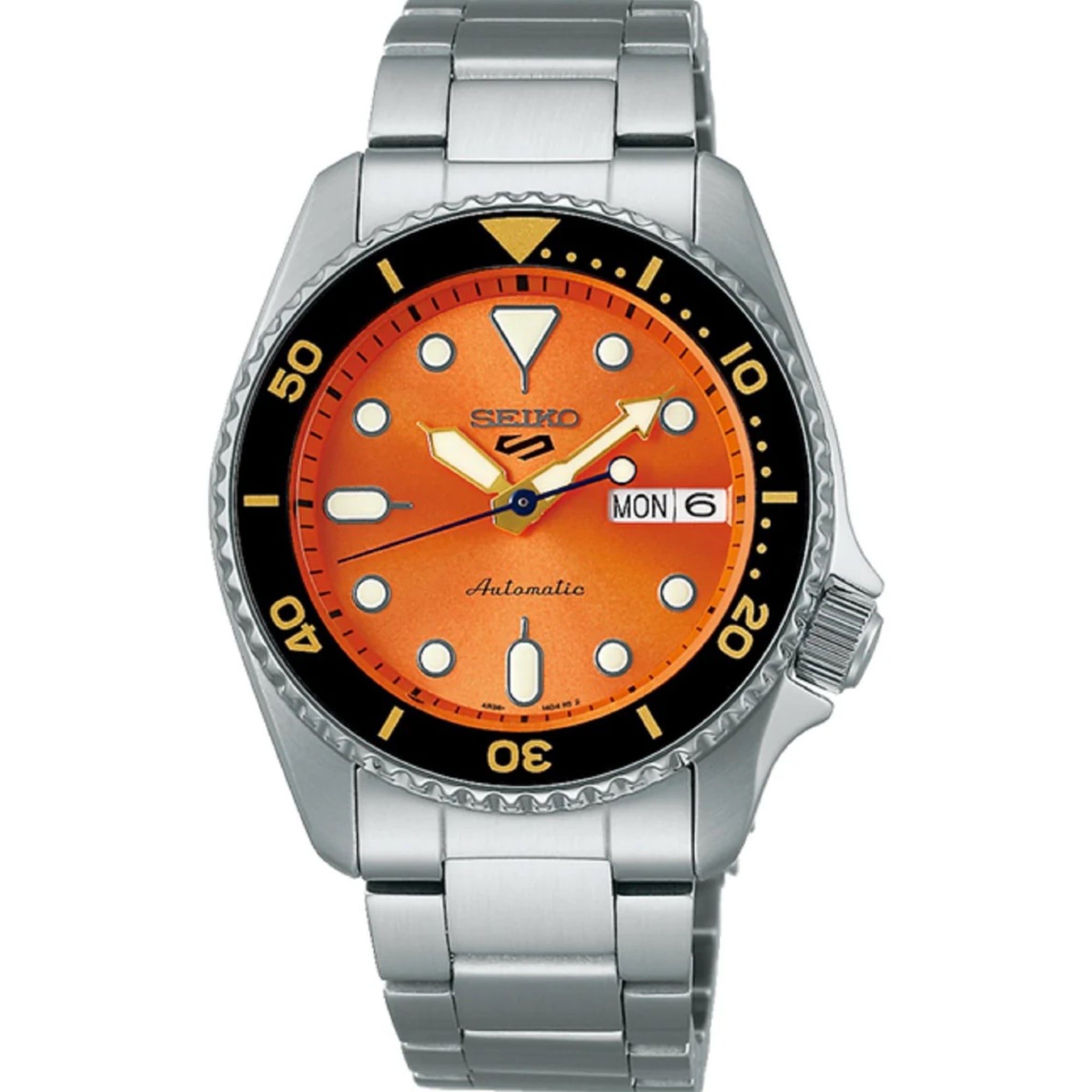 Seiko 5 Sports SKX "Midi" Neuauflage Oranges Zifferblatt Stahlarmband Uhr SRPK35K1