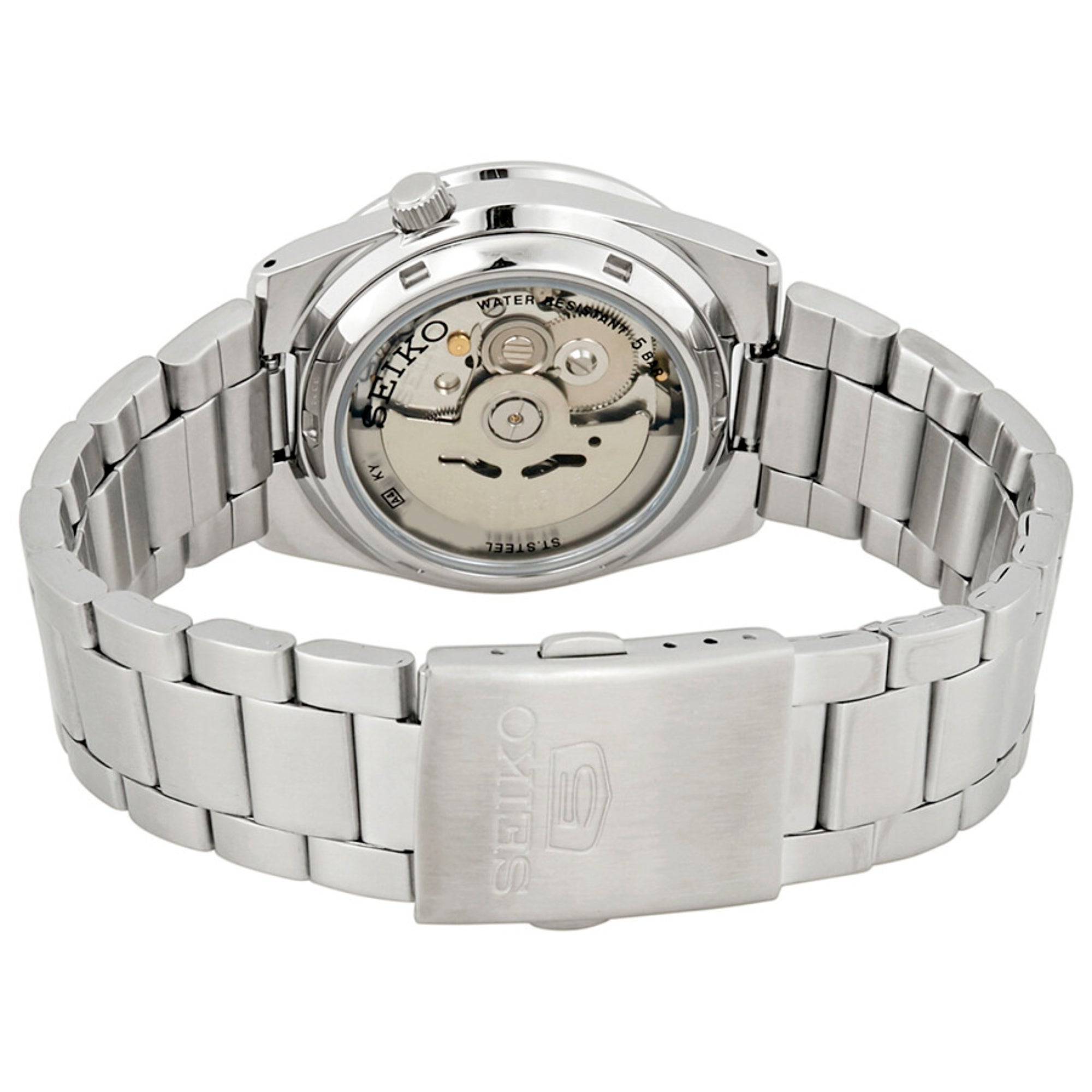 Seiko SNKD99K1 automatic movement exhibition case-back with stainless steel bracelet and deployment clasp