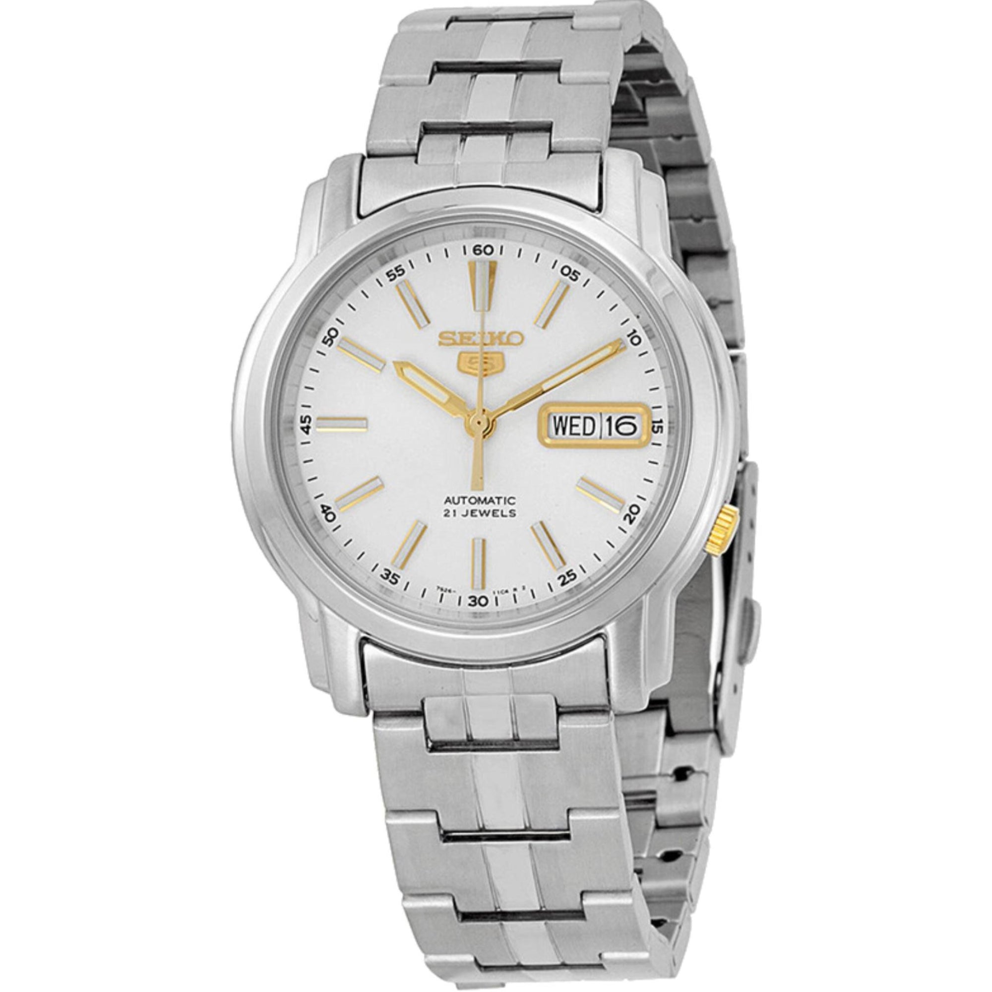 Seiko 5 Automatik Weißes Zifferblatt Edelstahlarmband Herren Uhr SNKL77K1