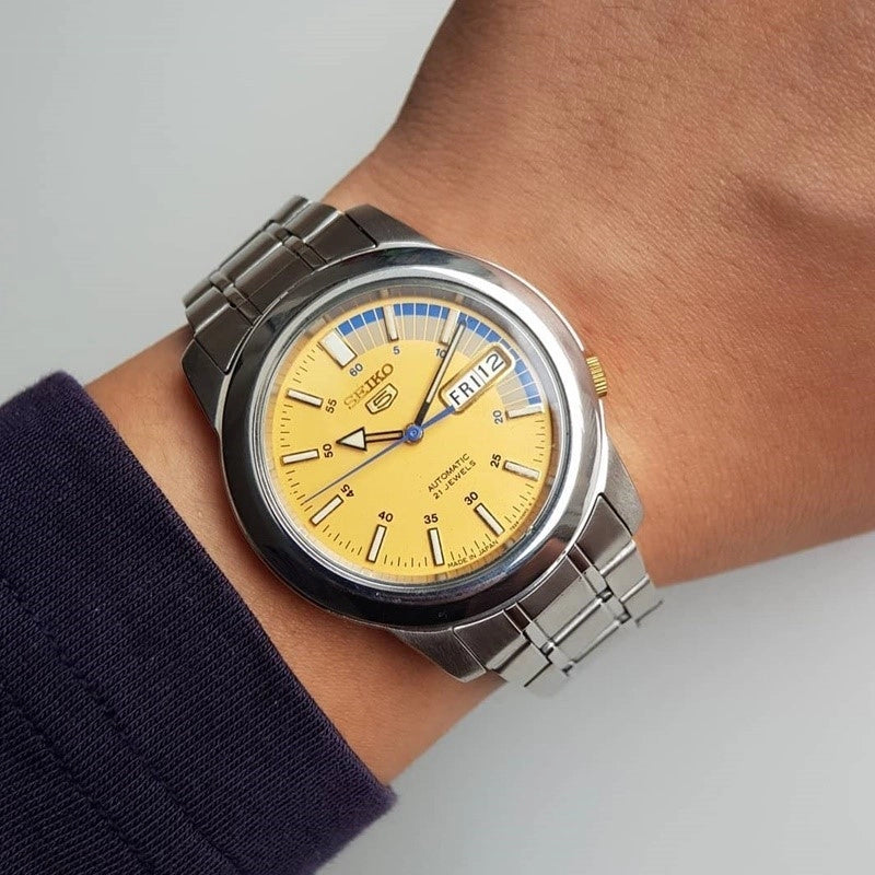 Seiko 5 Automatic Gold Dial Stainless Steel Strap Men's Watch SNKK29K1