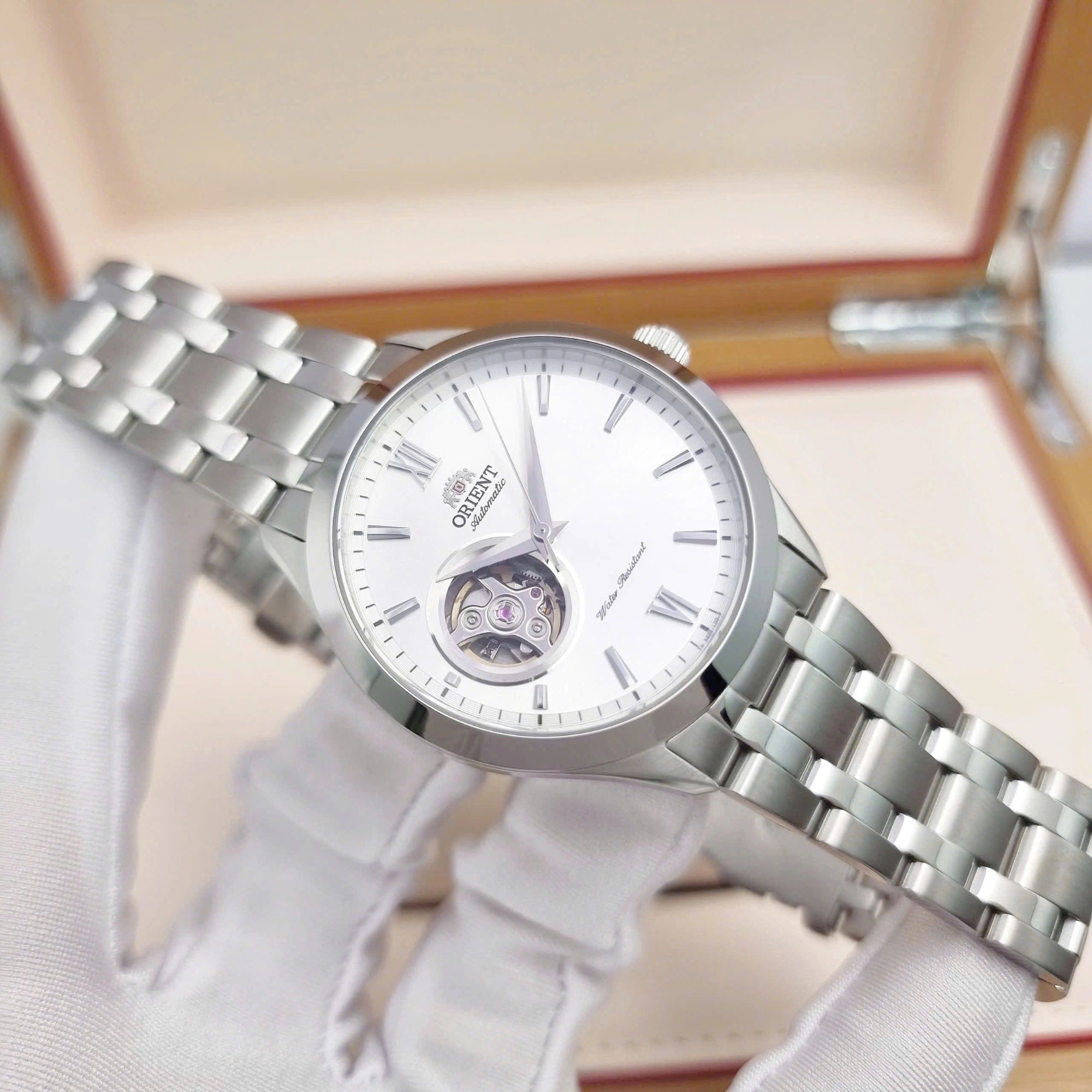 Orient Contemporary 38.5mm Open Heart Silver Dial Steel Mens Automatic Watch TAG03001W0