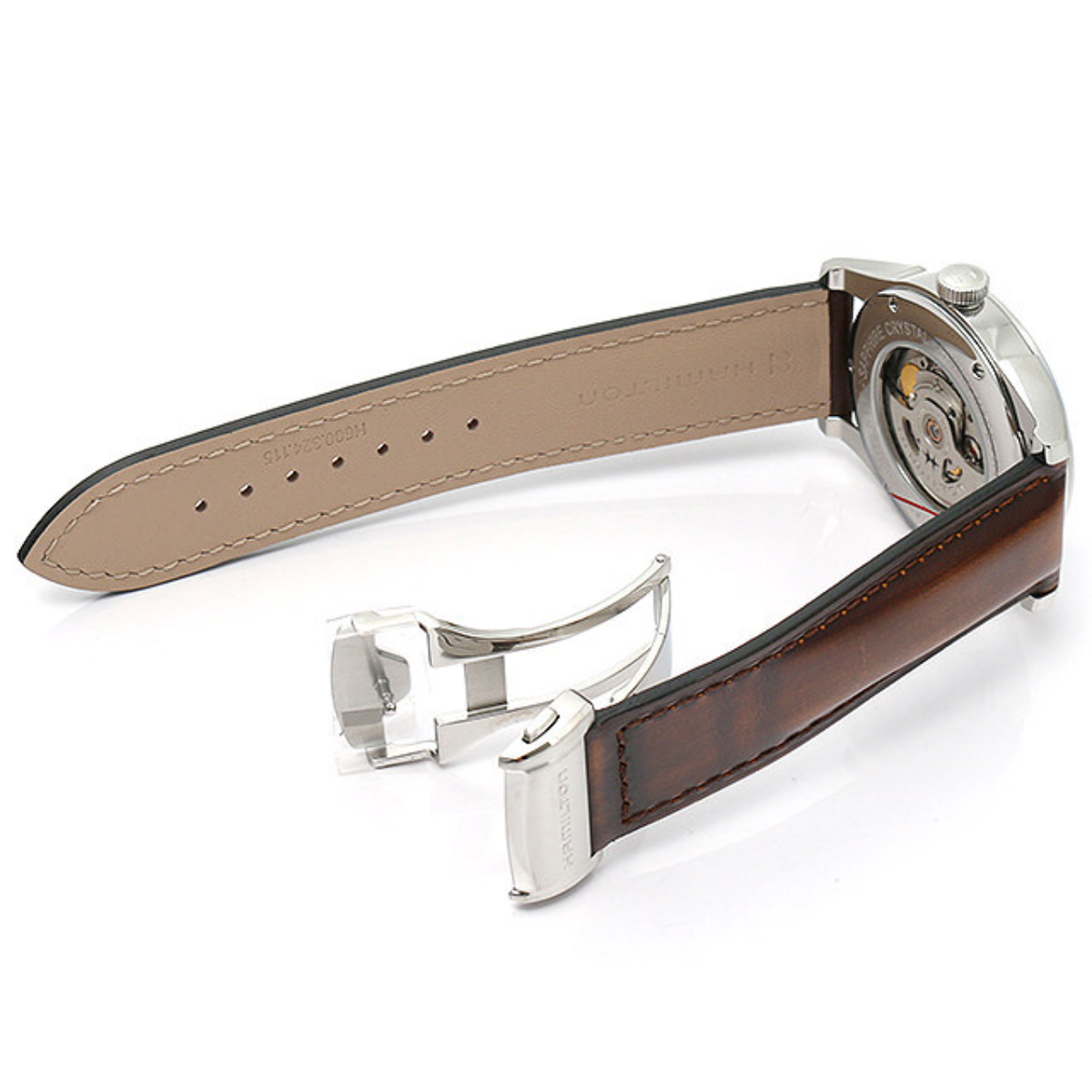 Hamilton Spirit of Liberty H42415541 brown leather strap and standard buckle detail