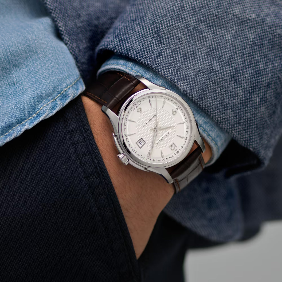 Hamilton Jazzmaster 40mm Silver Dial Leather Mens Automatic Watch H32515555