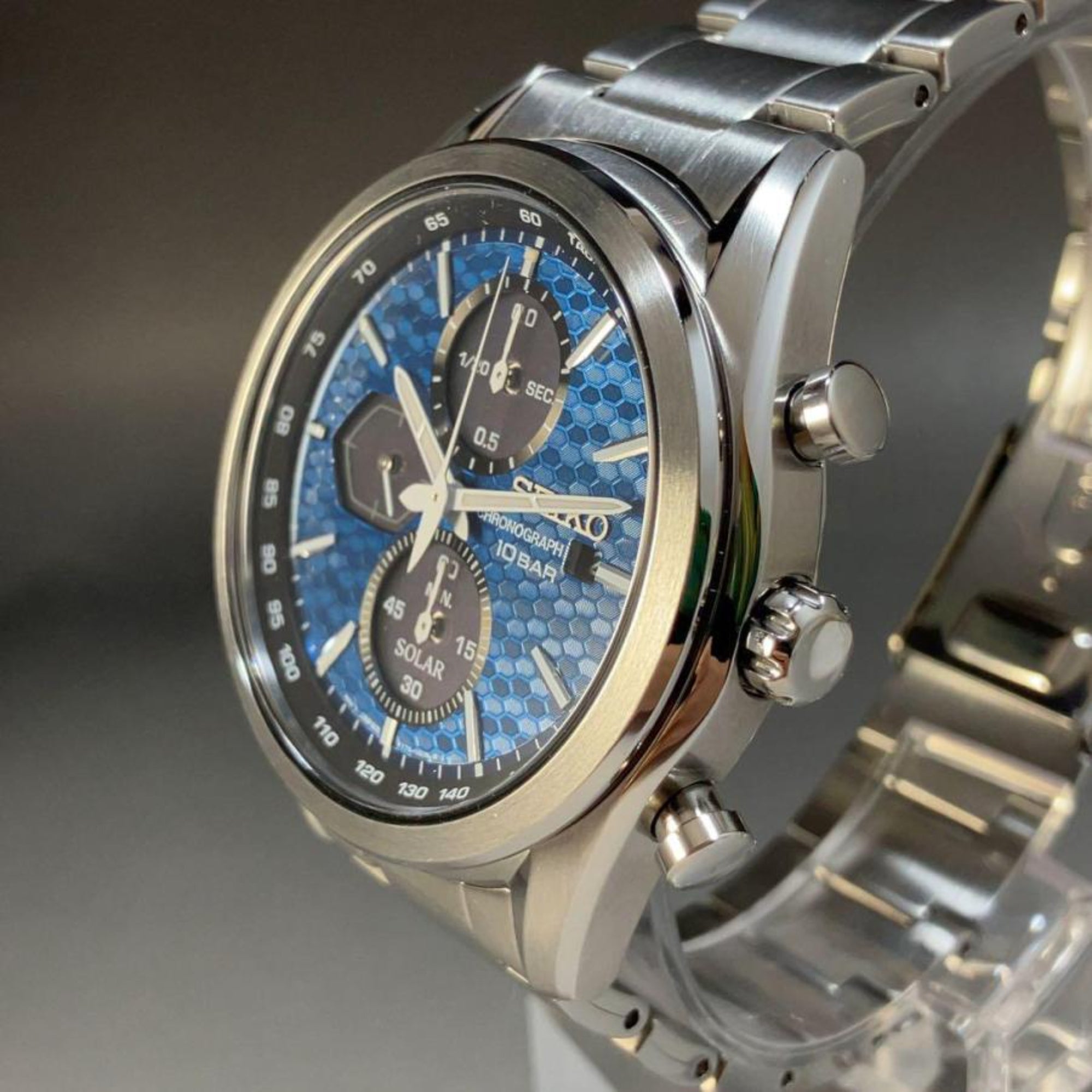 Seiko Essentials 41.4mm solar powered chronograph stainless steel watch SSC801P1