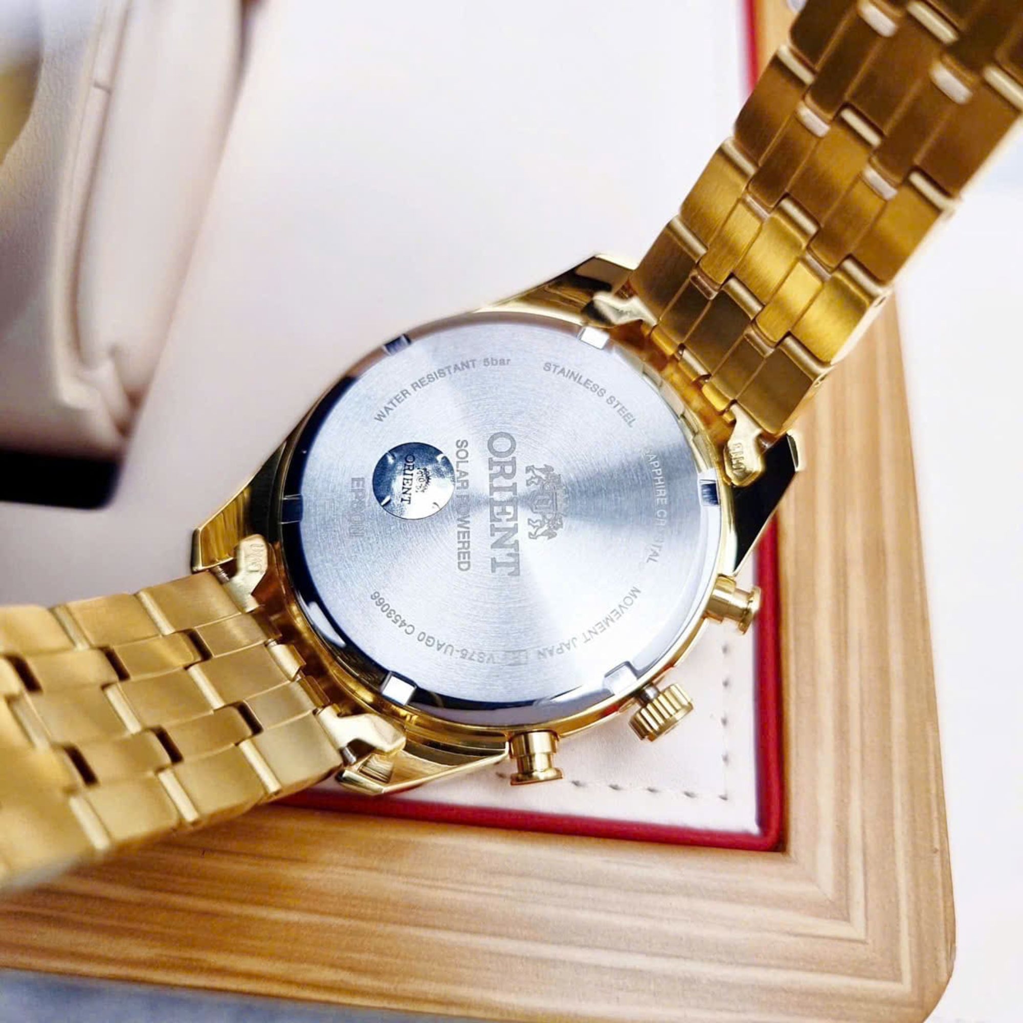 Orient Stretto 40mm Chronograph Champagne Dial Steel Mens Solar Watch RA-TX0301G10B