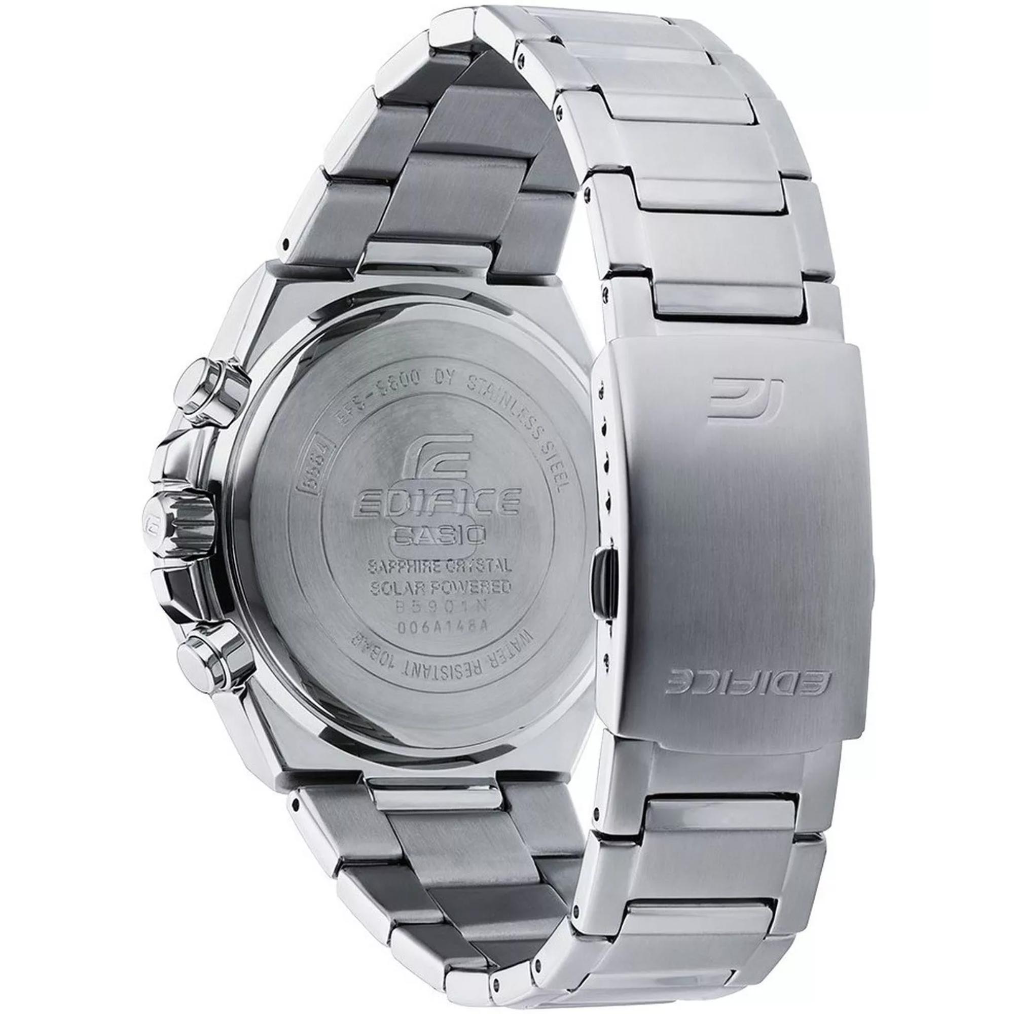 Casio Edifice Solar Quarz Schwarzes Zifferblatt Edelstahlarmband Herren Uhr EFS-S600D-1A4VUEF